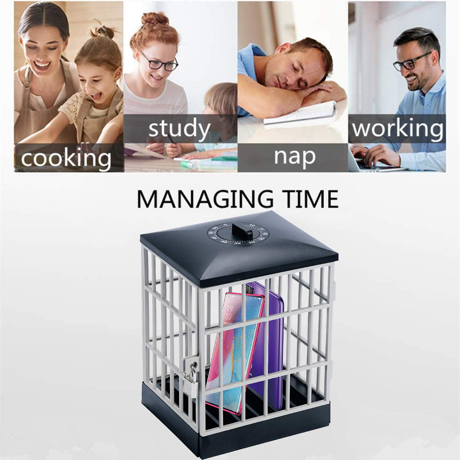 Smart Phone Jail with Timer - Cell Phone Lock Box for Time Management (15x13x23cm) - Perfect for Classrooms, Homes, Offices & Meeting Rooms to Reduce Distractions
