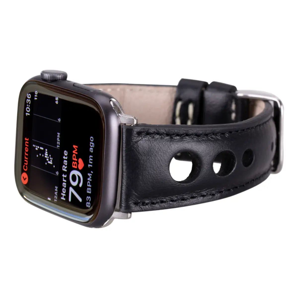 Premium Black Leather Rally Strap for Apple Watch - Durable, Comfortable & Stylish Band for Workouts, Running & Everyday Wear