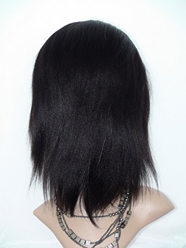 8-Inch Lace Front Human Hair Wig - 100% Cambodian Virgin Remy Hair, Italian Yaki Straight Style in #1B Off Black | Perfect for Daily Wear, Cosplay & Special Occasions