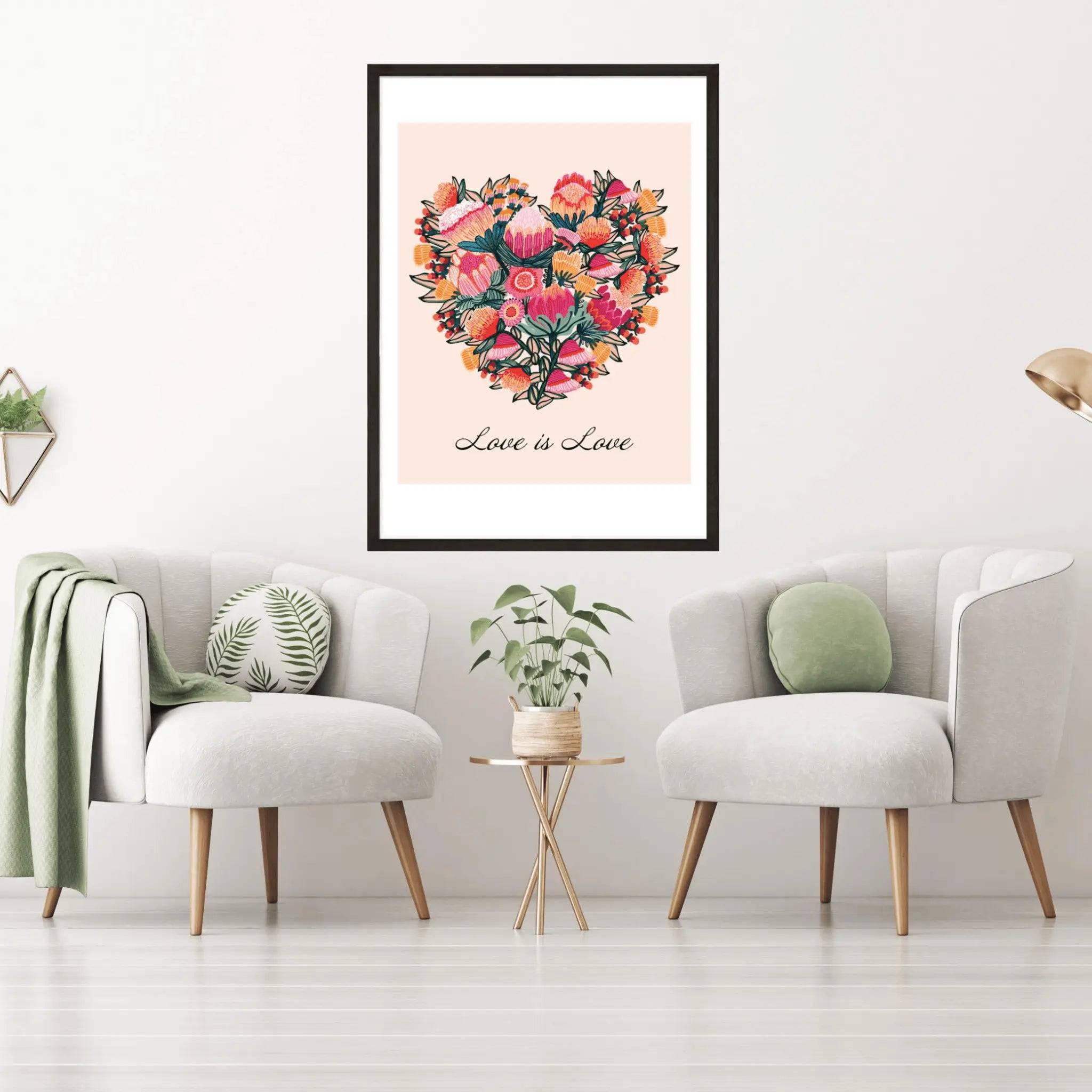 Love is Love Botanical Art Print - LGBTQ+ Pride Wall Decor for Home, Office & Gifts | Romantic Floral Painting for Bedroom & Living Room