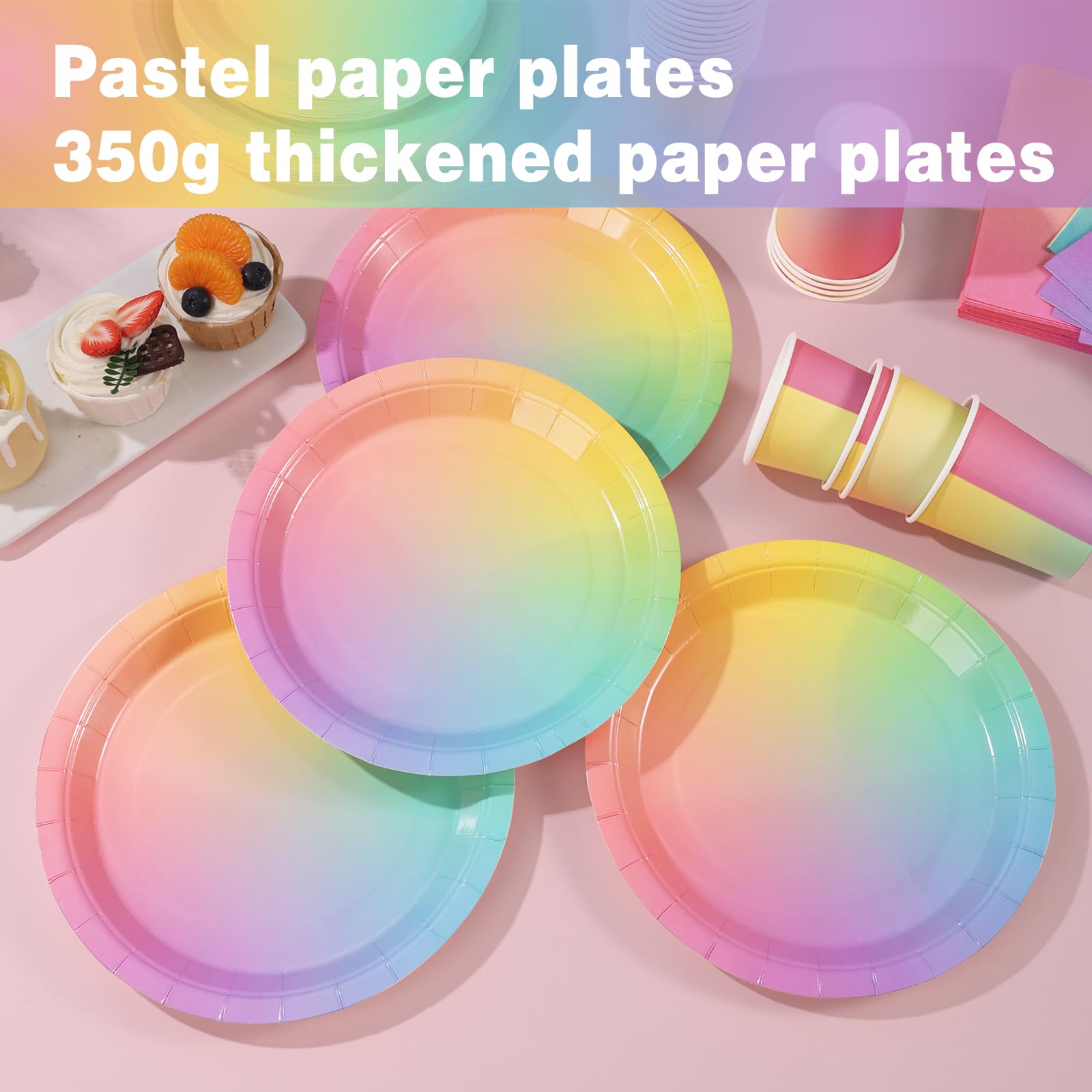 Rainbow Birthday Party Decorations for Girls - 50-Pack Pastel Rainbow Paper Plates & Napkins Set - Easter, Baby Shower & Birthday Party Supplies - Ideal for Kids, Teens & Themed Celebrations