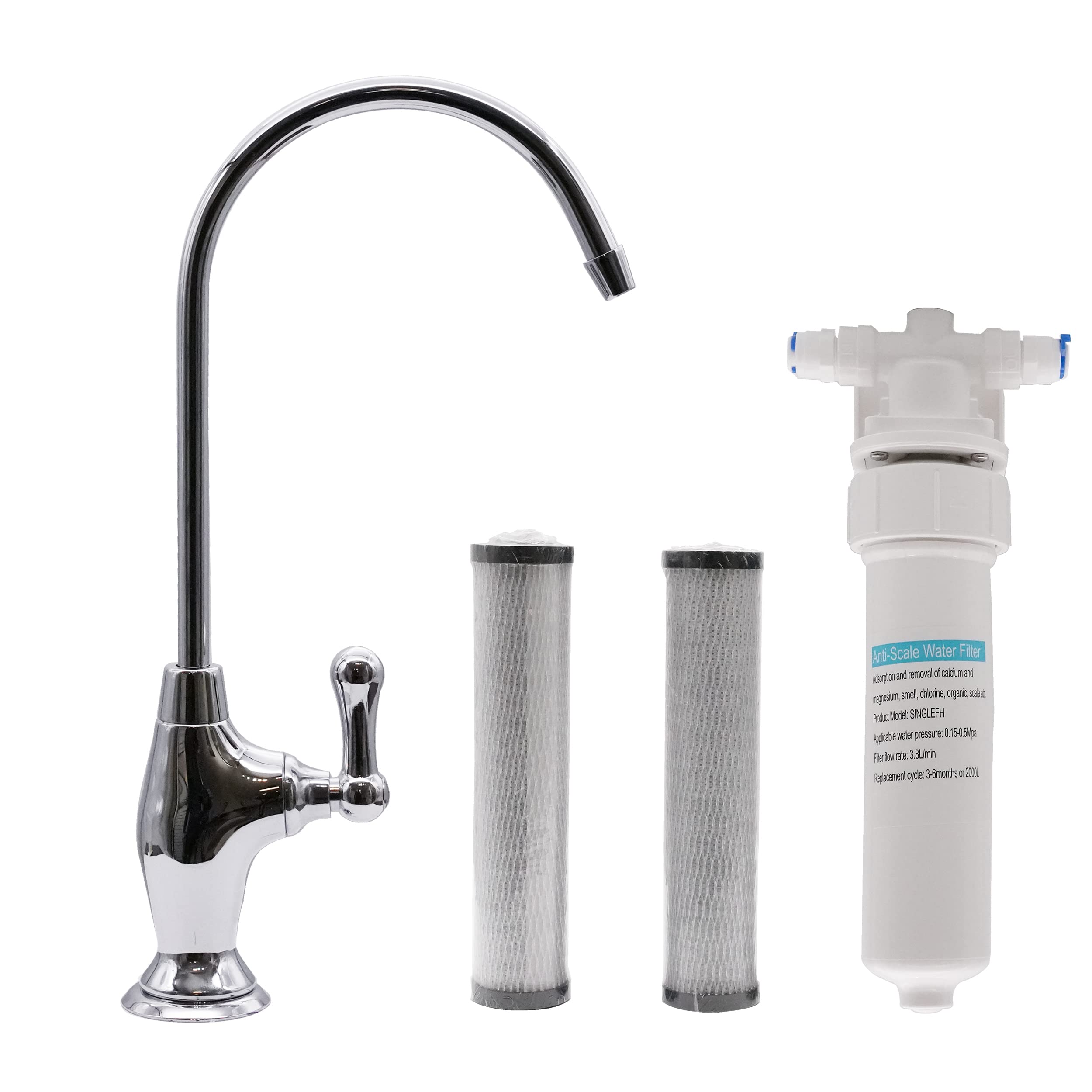 Westbrass CO129-26 10-Inch Cold Water Dispenser Faucet Kit with Under Sink Filter & 2 Replacement Cartridges - Polished Chrome Finish for Kitchen & Office Water Purification System