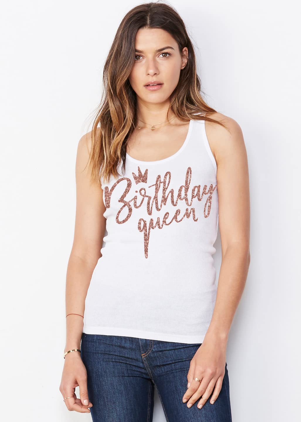 Birthday Tanks for Women - Sparkling Crystal Rhinestone Birthday Tank Top - Birthday Queen & Squad Shirts - Perfect for Parties, Girls Night Out & Birthday Celebrations