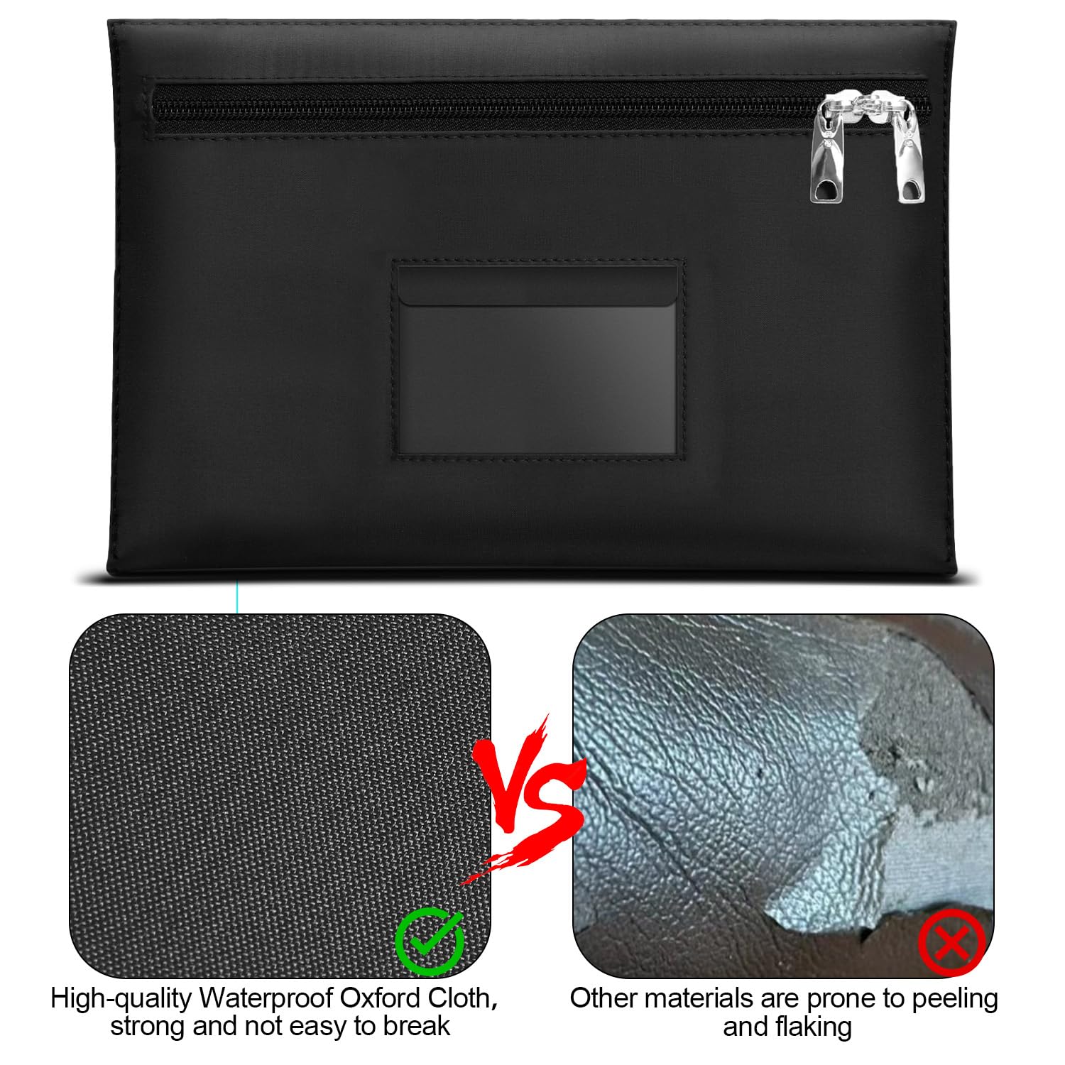 Secure Lockable Money Bag 12.2x8.2 Inches - Heavy Duty Zippered Bank Deposit Bag with Dual Zipper & Safe Lock - Cash Deposit Bag for Businesses, Retail Stores & ATM Use (Black, Medium)