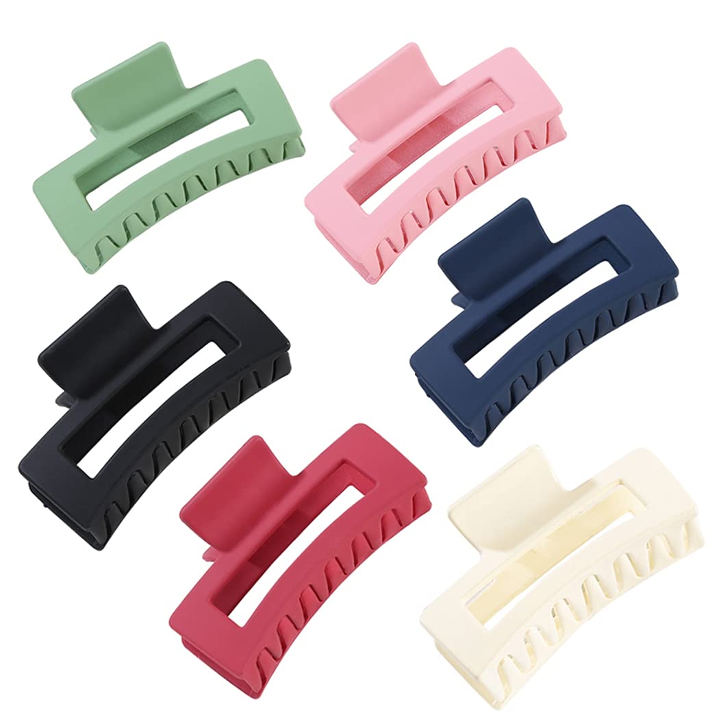 SOWUNO 6PCS Acrylic Hair Claw Clips - Non-Slip Large Hair Barrettes for Women, Thick & Thin Hair, Elegant Solid Colors - Perfect for Salon, Home, and Everyday Hairstyling