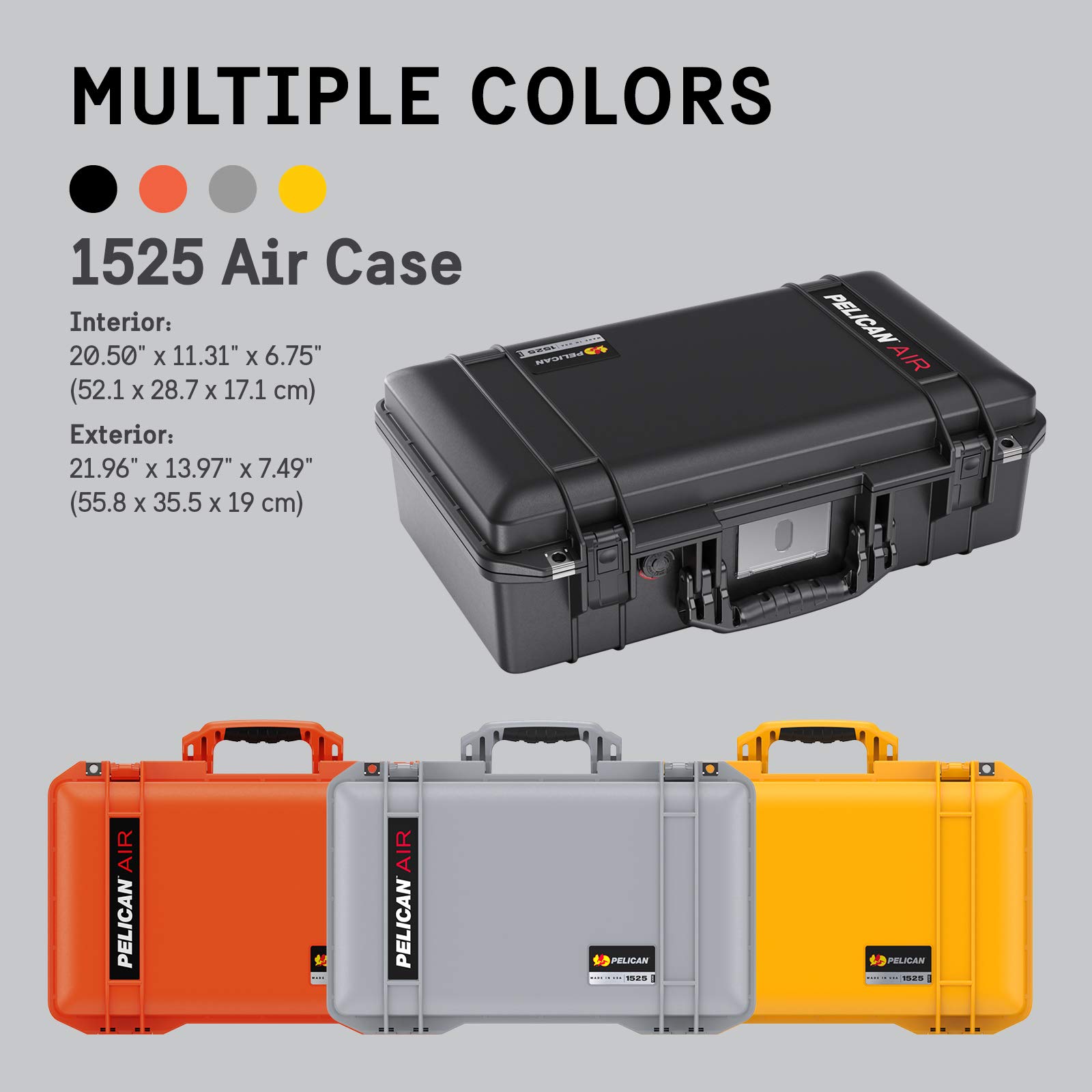Pelican Air 1525 Waterproof Hard Case - Lightweight & Durable Yellow Travel Case for Camera, Drone & Electronics | Perfect for Outdoor Adventures & Air Travel