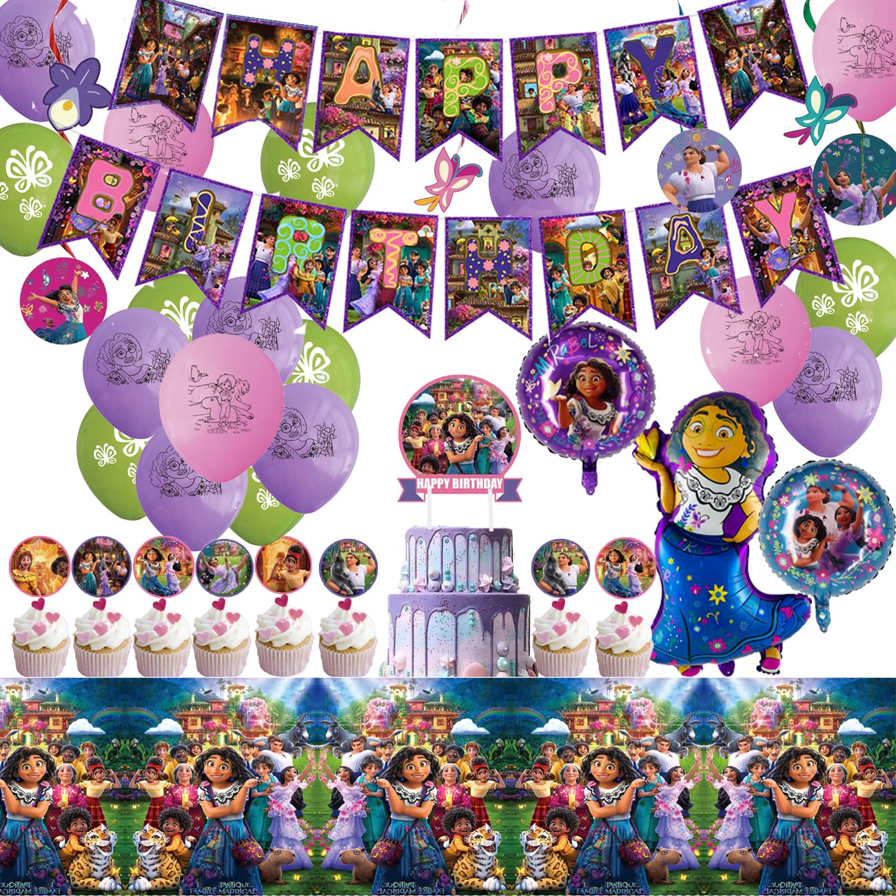 KUEUII Magic Party Decorations - Birthday Party Supplies Set with Banner, Cake Topper, Cupcake Toppers, Foil Balloons & Hanging Tablecloth - Perfect for Birthday Celebrations, Baby Showers & Festive Events