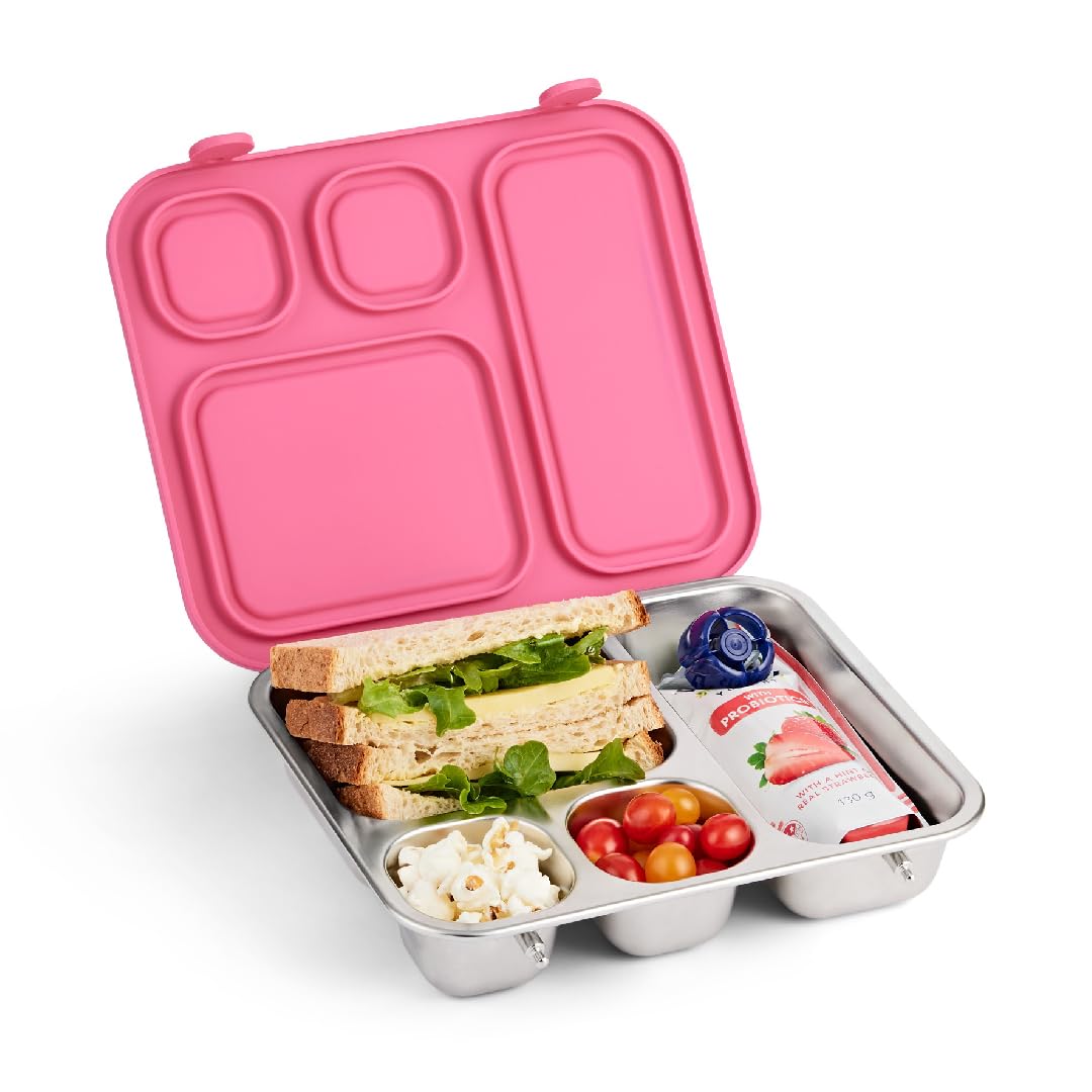 Elk and Friends Kids Stainless Steel Bento Box with Silicone Lid - Leak-proof 4 Compartment Lunch Container for Toddlers | Dishwasher Safe | Perfect for School, Picnics & Travel