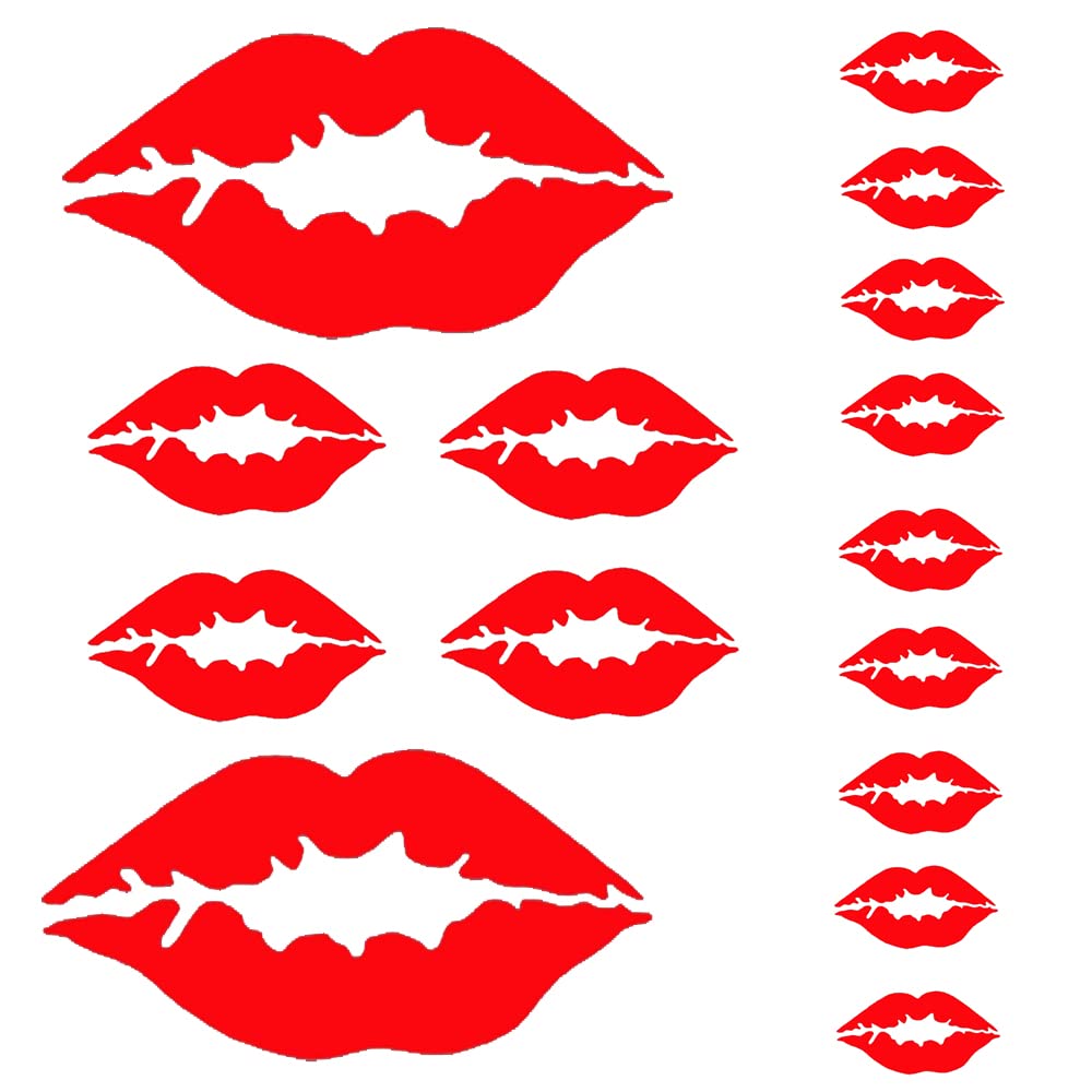 Keen Girls Night Out Red Lip Vinyl Decal Stickers - 15pcs Self-Adhesive Kiss Lips Stickers for Cars, Trucks, Vans, Walls, Laptops & Windows - Perfect for Bachelorette Parties, Girls' Night Decor & Car Accessories