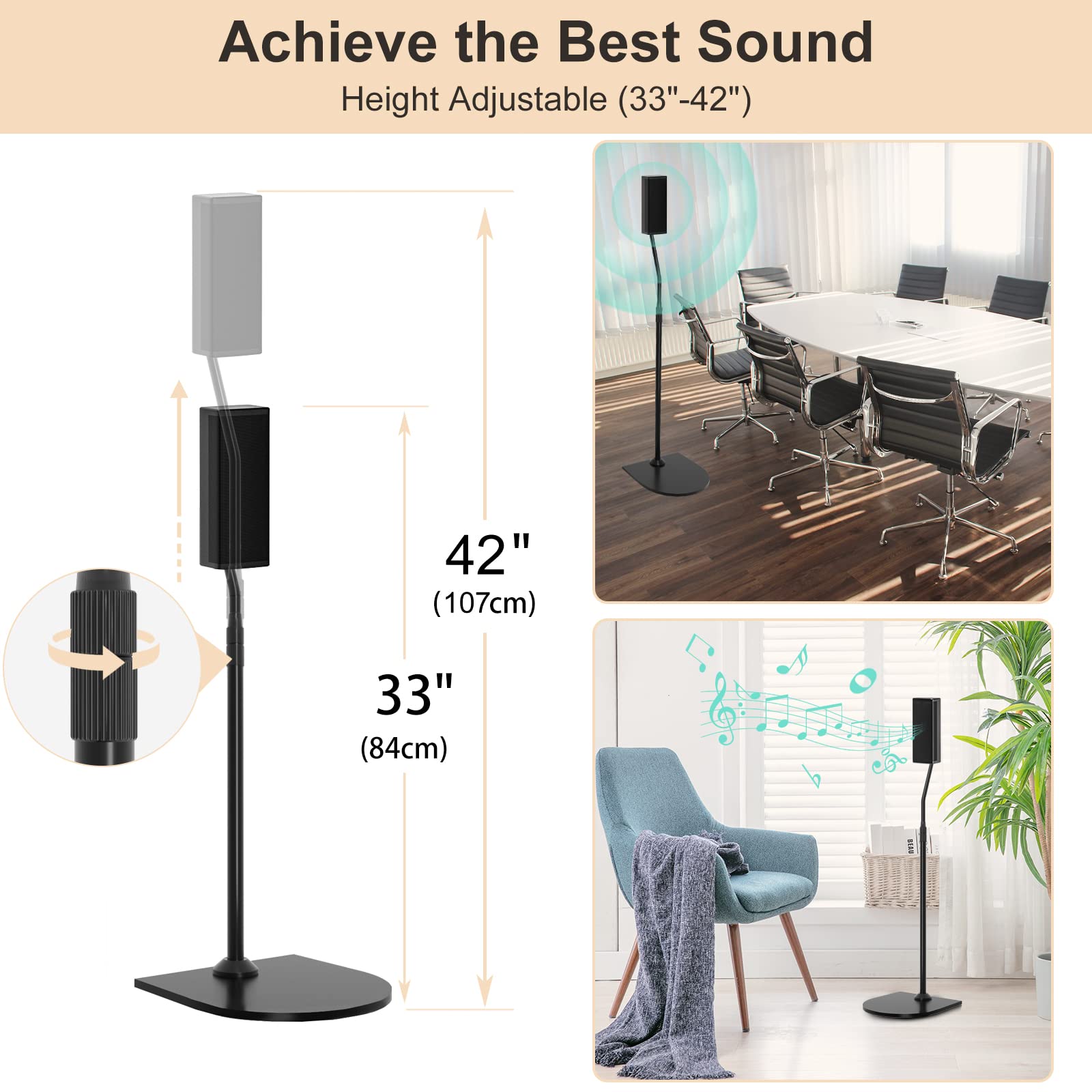 Bose Speaker Stand UFS-20 - Height Adjustable with SlideConnect Bracket - Compatible with Bose Surround Speakers, Lifestyle 650, CineMate GS II - Perfect for Home Theater & Music Listening Setup