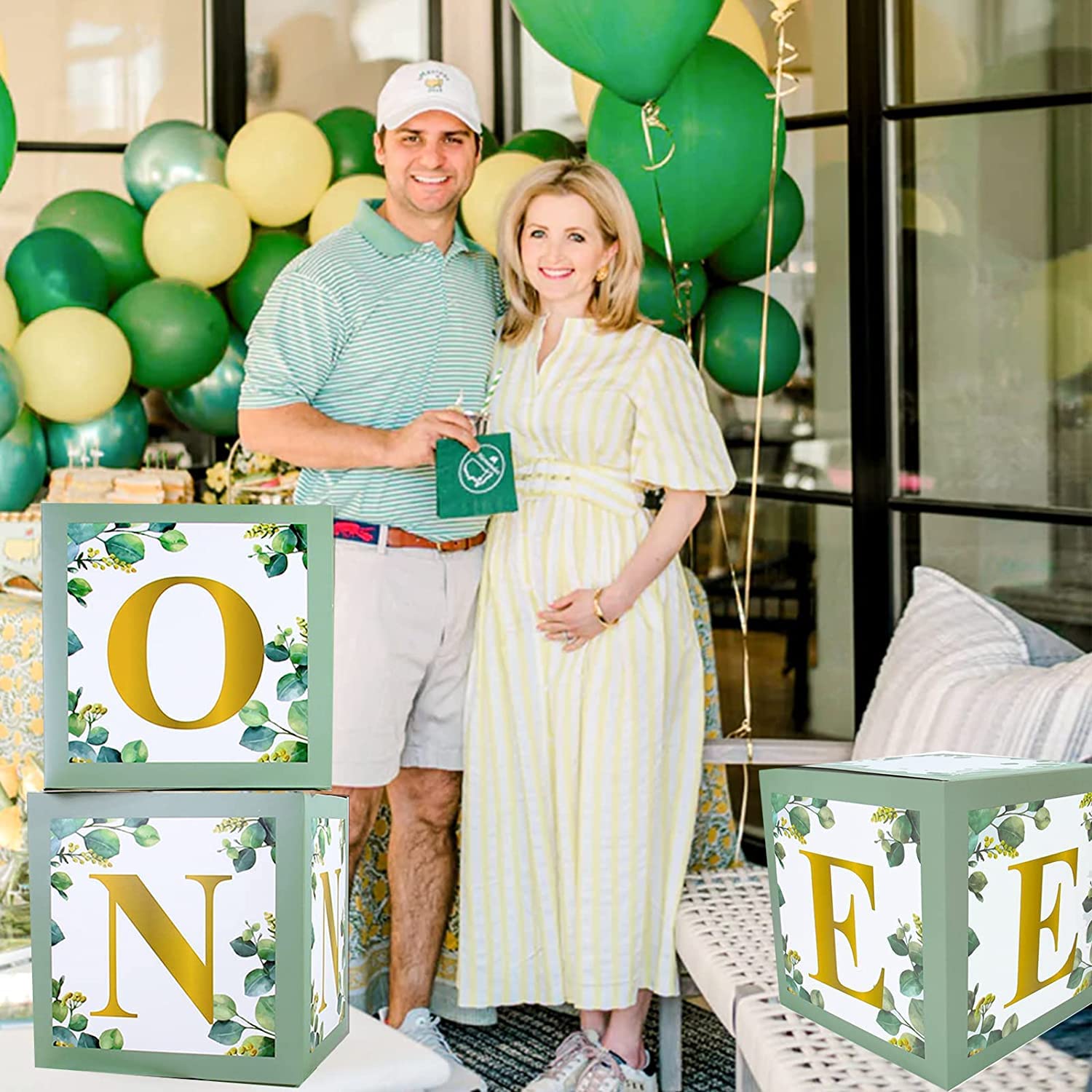 3Pcs Sage Green First Birthday Balloon Boxes with Stamped Letters - Baby Shower & 1st Birthday Decorations for Boys and Girls | Perfect for Birthday Party Backdrops, Cake Table Displays, and Photo Booth Props