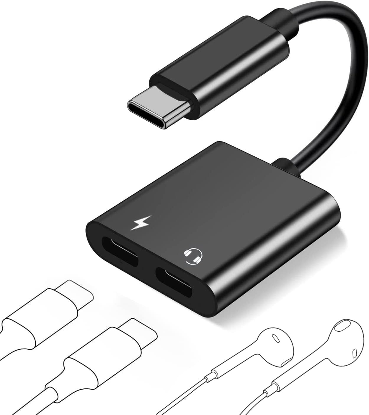 LecLooc USB C Splitter - Dual USB C Audio & 60W PD Fast Charger Adapter Compatible with iPhone 16/15 Pro Max/15 Pro/15 Plus, Samsung Galaxy S24/S23/S22 Ultra, Google Pixel 9/8/7/6 Pro, iPad & MacBook Pro - Perfect for Travel, Office & Home Charging