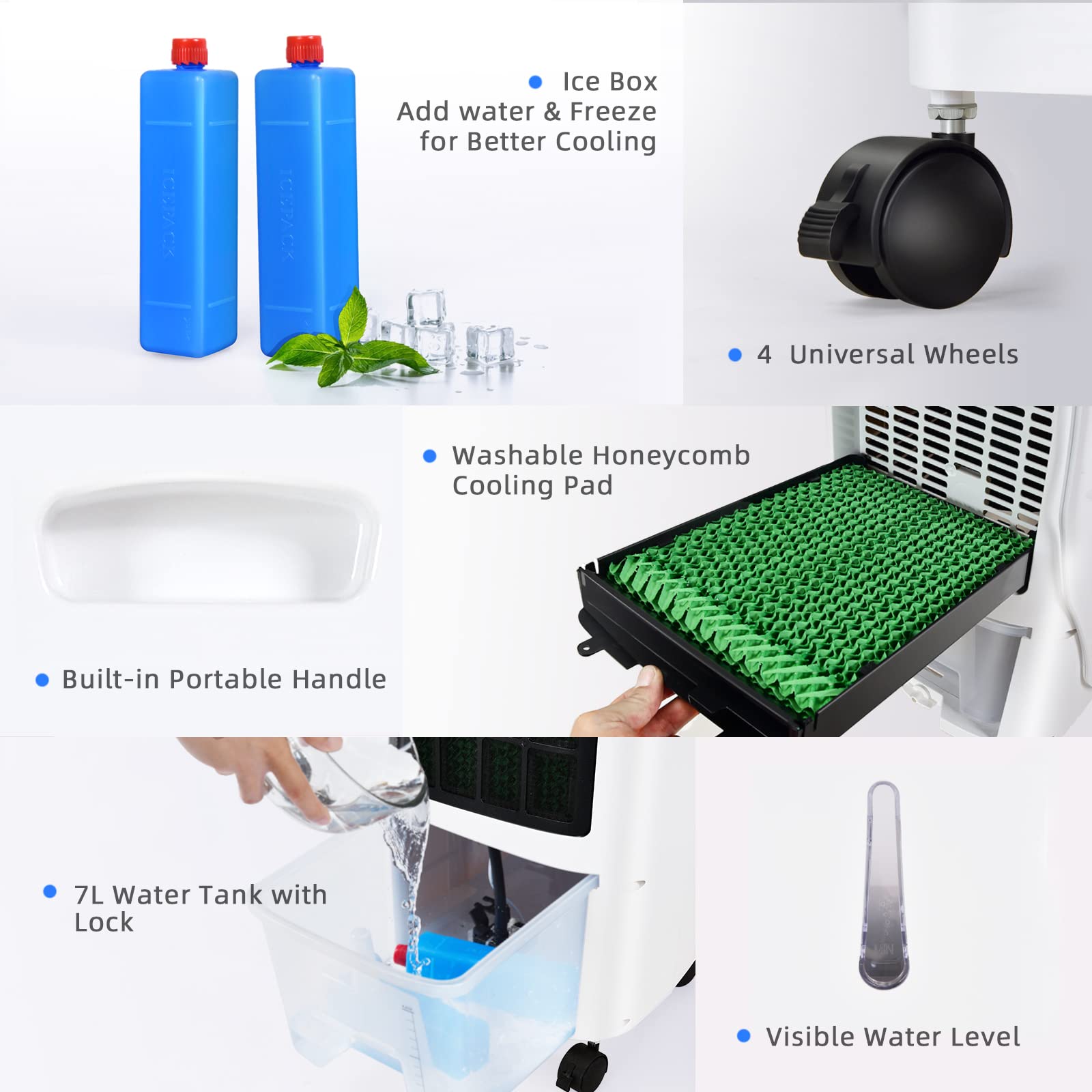SIMOE 3-in-1 Portable Air Conditioner with Remote Control - 1.85 Gallon Evaporative Air Cooler, 3 Speed Modes & 120° Oscillation - Energy Efficient Swamp Cooler for Bedroom, Home Office & Outdoor Use
