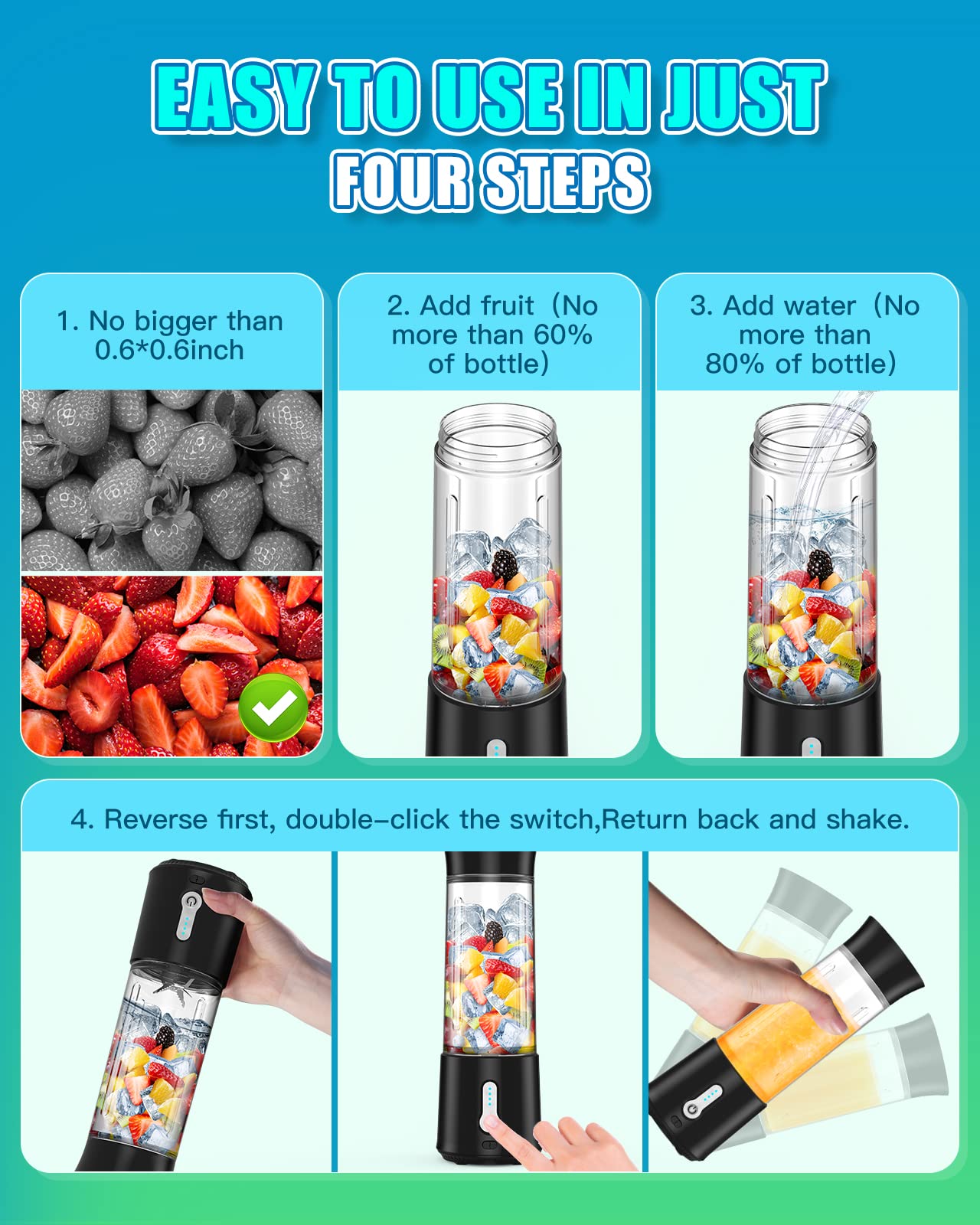 Portable Blender for Shakes & Smoothies - 17.6oz USB-C Rechargeable Personal Blender with 6 Blades, BPA Free Mini Blender for Sports, Travel, Gym & Home - Perfect for Protein Shakes, Fruit Smoothies & Healthy Drinks On-The-Go