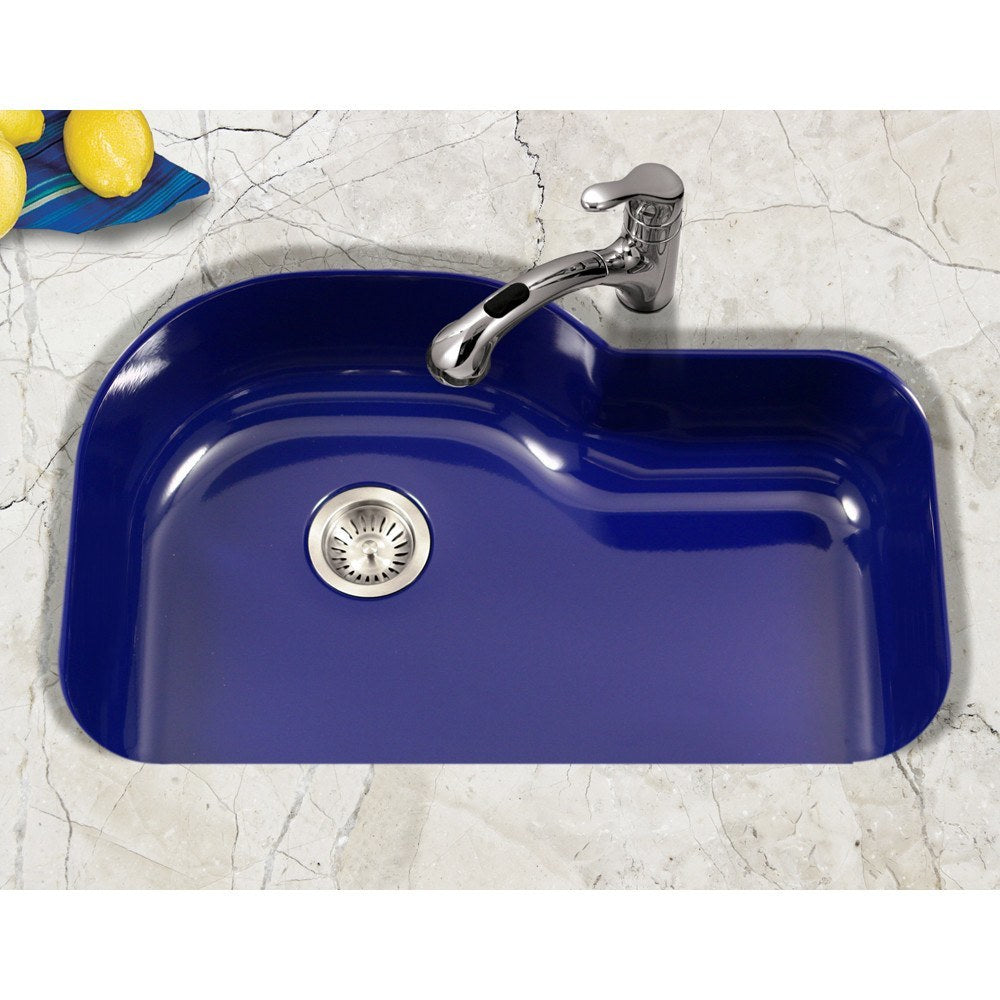 Houzer PCH 3700 Porcelain Enamel Steel Undermount Offset Single Bowl Kitchen Sink - Durable & Stylish for Modern Kitchens, Perfect for Cooking & Cleaning