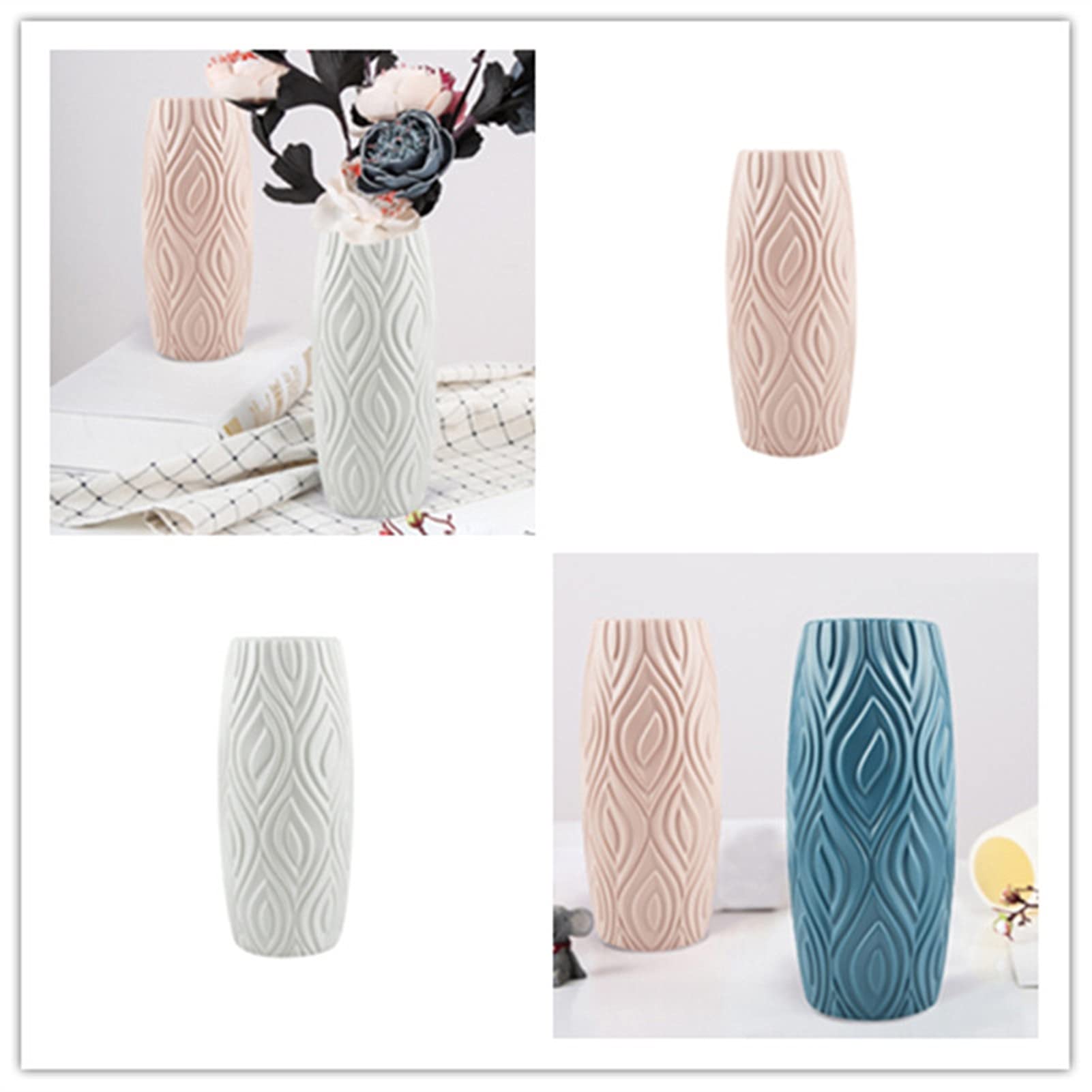 Stylish Nordic Imitation Ceramic Flower Vase - Shatterproof Plastic Home Decor for Living Room, Bedroom & Office - Modern Decorative Vase (Blue)