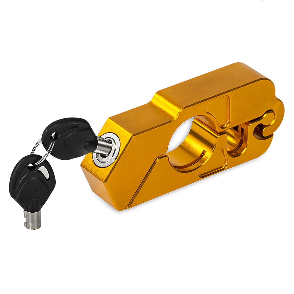 Universal Motorcycle Lock Anti-Theft Grip Lock - Golden Handlebar Throttle Security Lock for Enhanced Motorcycle Protection in Urban and Outdoor Scenes