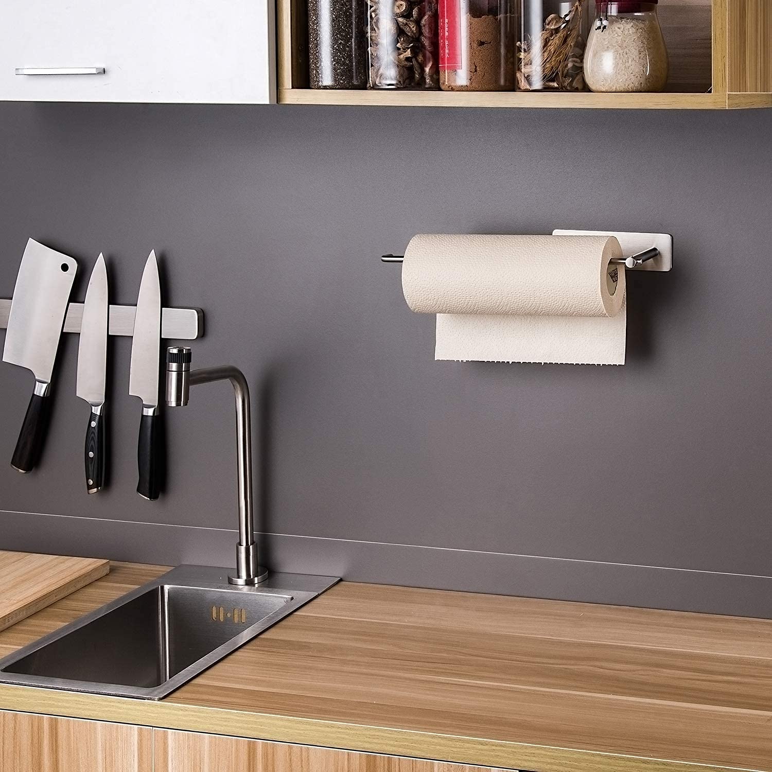Self-Adhesive Paper Towel Holder - Stainless Steel Wall Mount Towel Dispenser for Kitchen, Bathroom & Office | SUNTECH SUS304 Stick-On Design