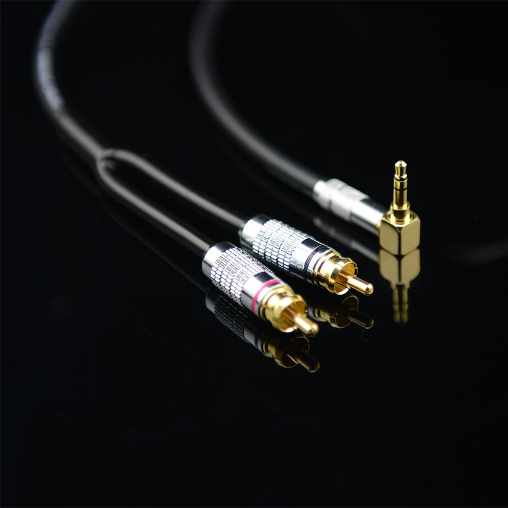 Primeda Hi-Fi Audiophile Stereo 3.5mm Male to 2 RCA Male Audio Cable - 6 Feet Right Angle Connector for MP3, CD Players, Speakers, Home Theater, HDTV, and Gaming Consoles