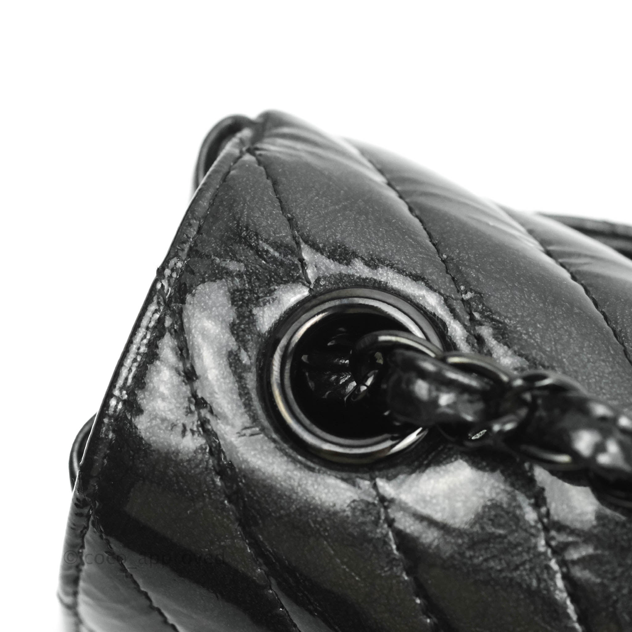 Chanel Chevron Mini Rectangular Flap Bag in Black Crumpled Patent Leather with So Black Hardware - Perfect for Evening Events & Luxury Fashion Accessories