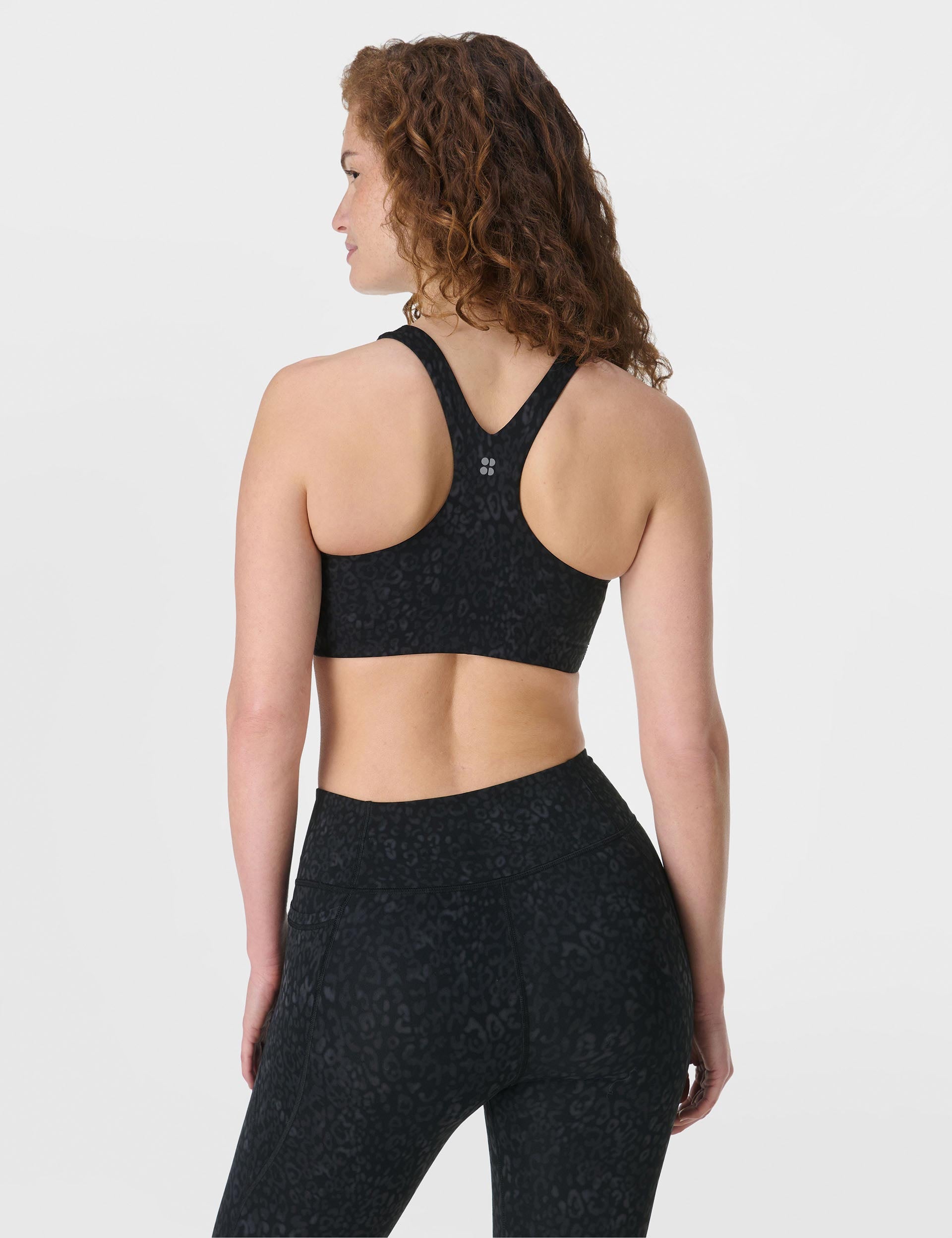 Ultimate Studio Racerback Sports Bra - Black Panther Print for Women | High Support Workout Top for Yoga, Running & Gym