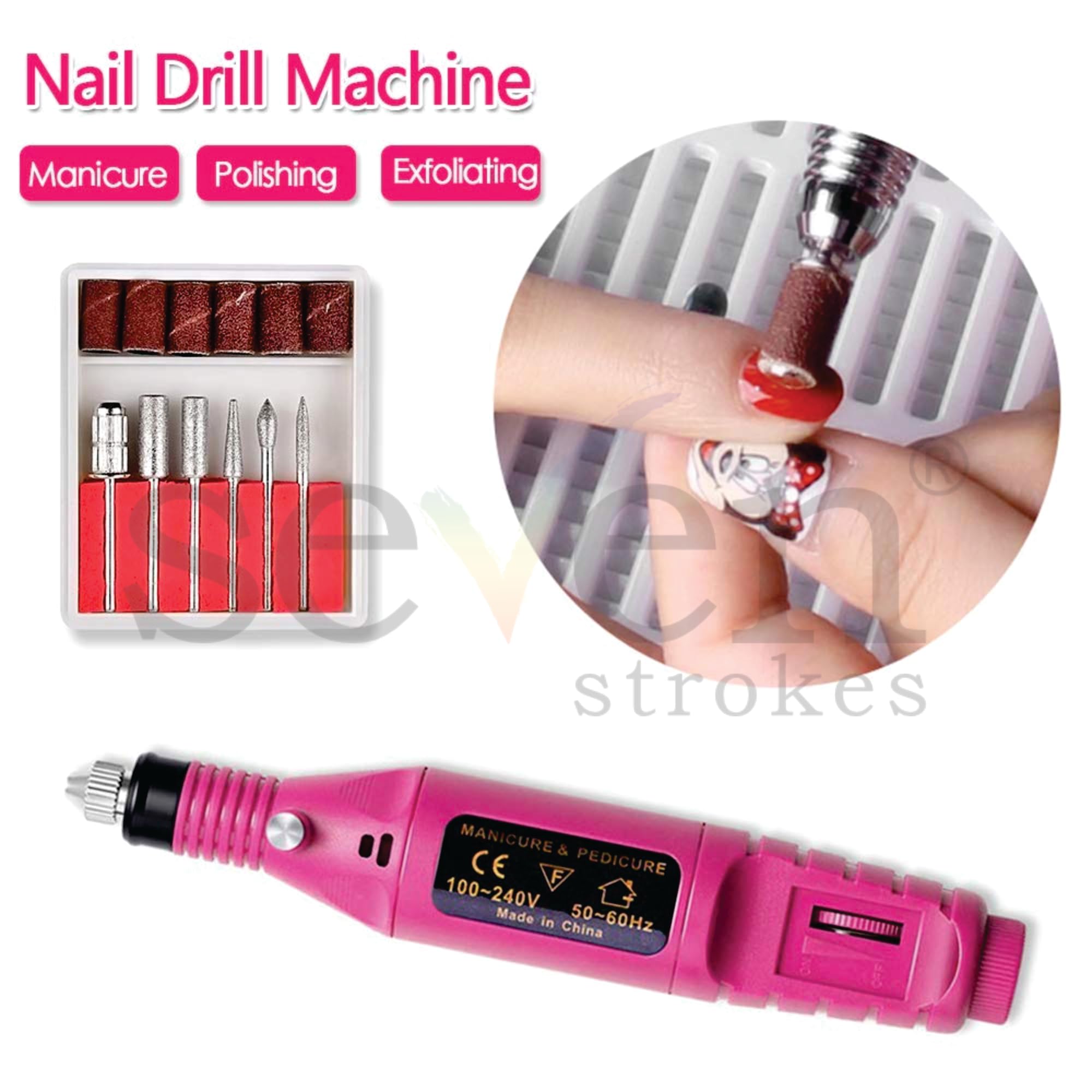 SEVEN STROKES Professional Portable Electric Nail Drill Kit - Acrylic Nail File, Gel Polish Remover, Finger & Toe Care Tools, Nail Polisher & Pedicure Machine for Home & Salon Use