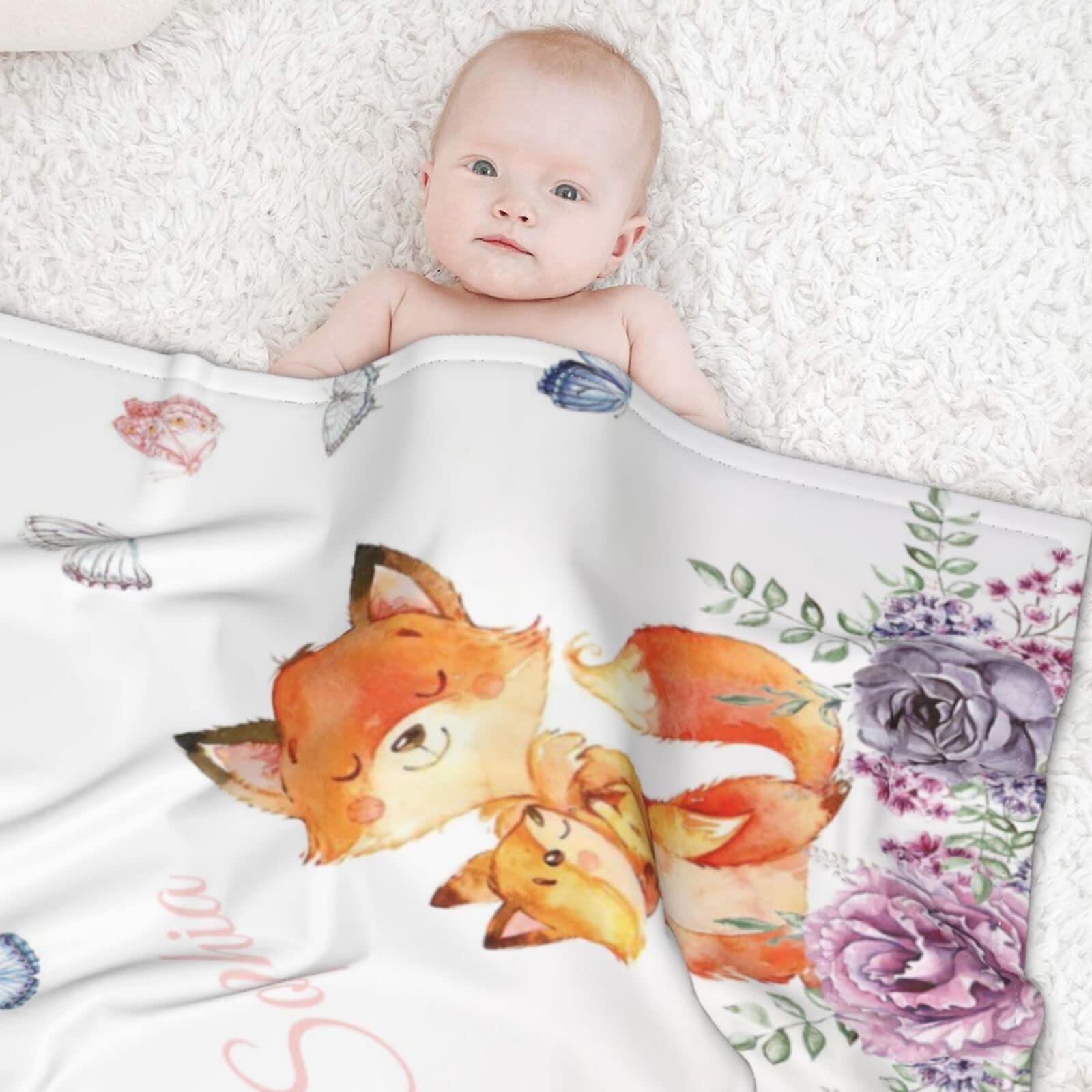 Personalized Baby Blankets with Name - Elephant Woodland & Sunflower Crown Designs for Newborn Boys & Girls | Custom Nursery Blanket for Crib, Stroller & Photo Shoots