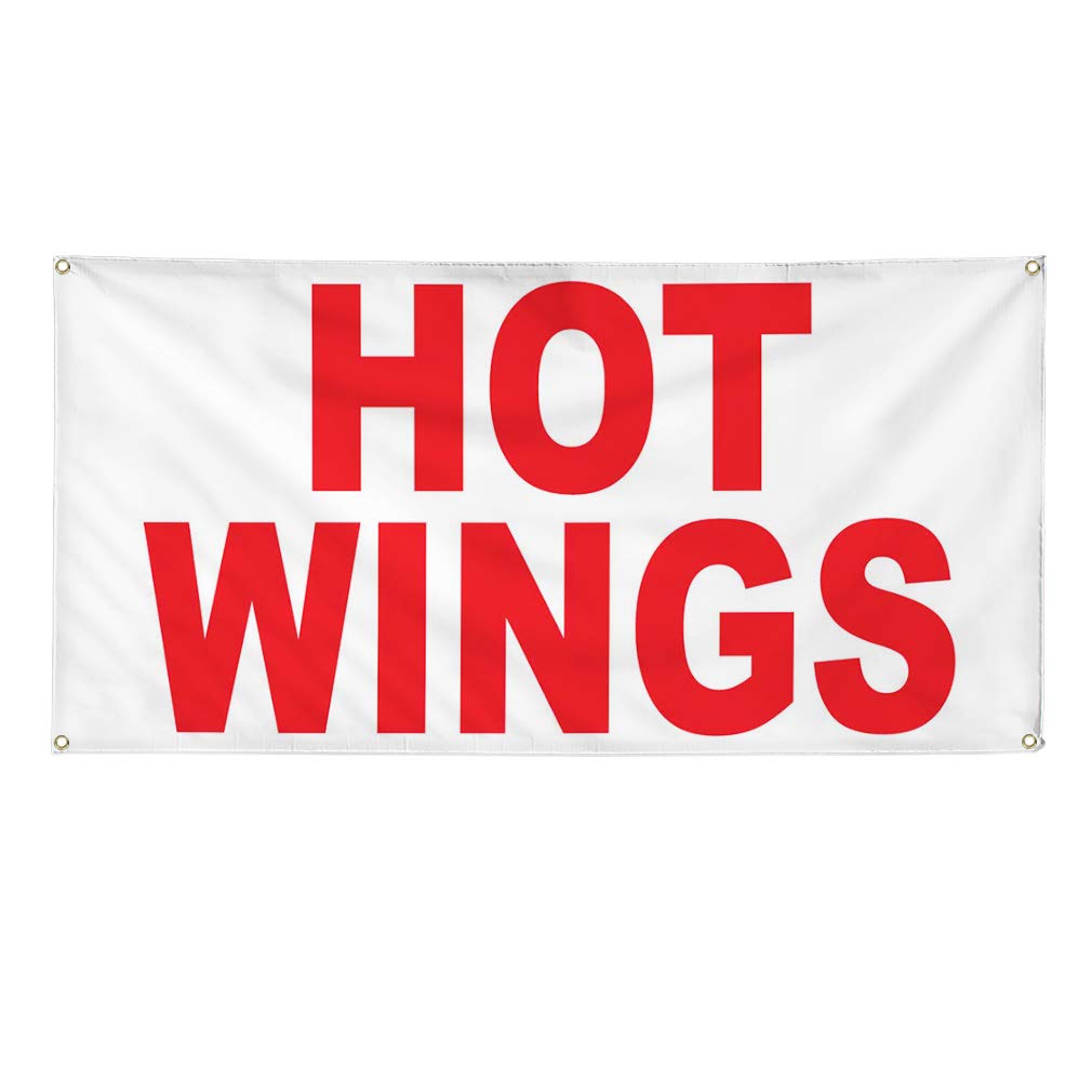 Hot Wings Red Vinyl Banner - 48x96 Inches Weatherproof Outdoor Sign with 8 Grommets for Restaurants, Food Trucks & Bars | Durable Yard Sign for Commercial Use, Events & Advertising