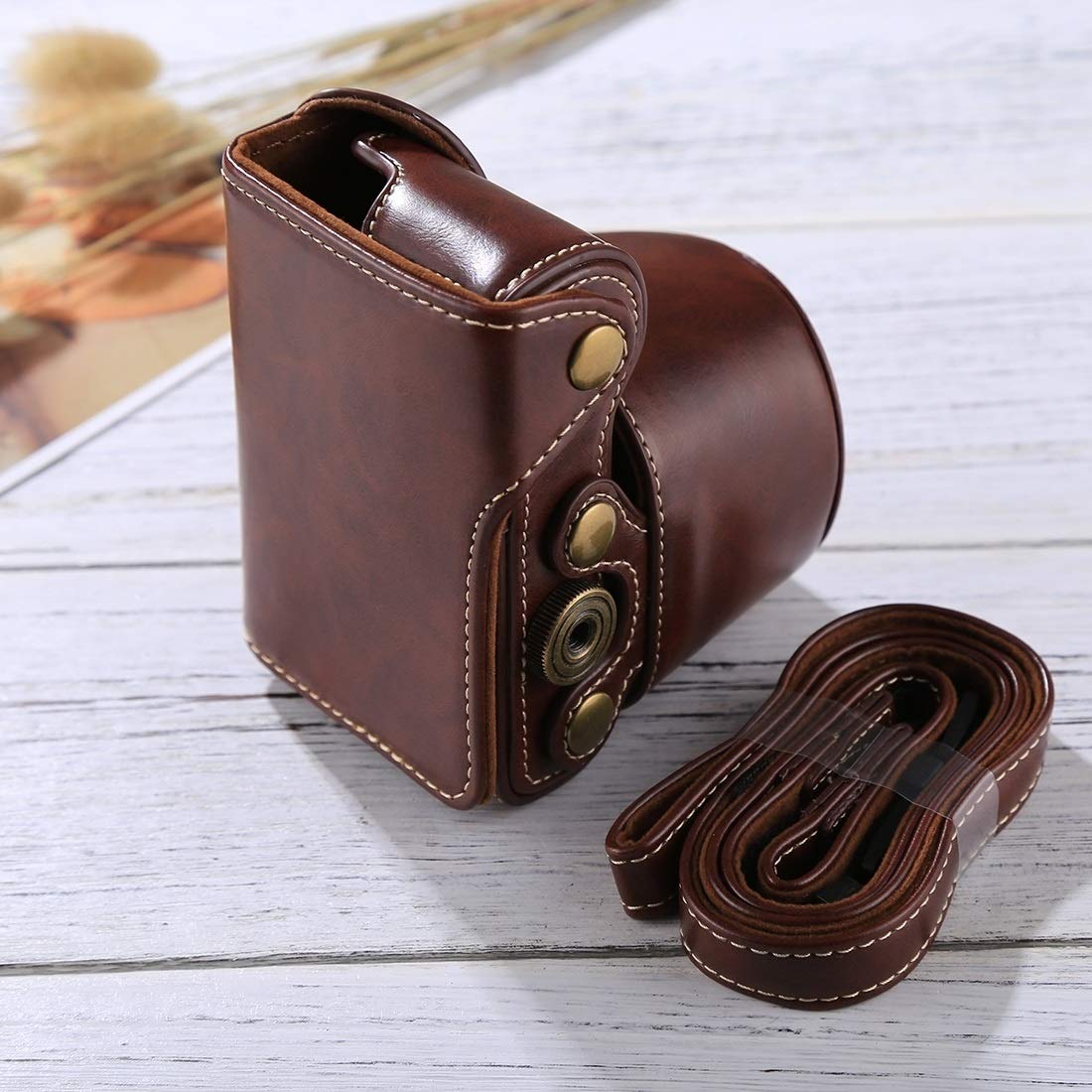 Premium PU Leather Camera Case Holster for Sony A5100 A5000 NEX-3N - Full Body Protection with Adjustable Strap (Fits 16-50mm & 40.5mm Lens) - Coffee Color - Perfect for Travel Photography & Outdoor Adventures