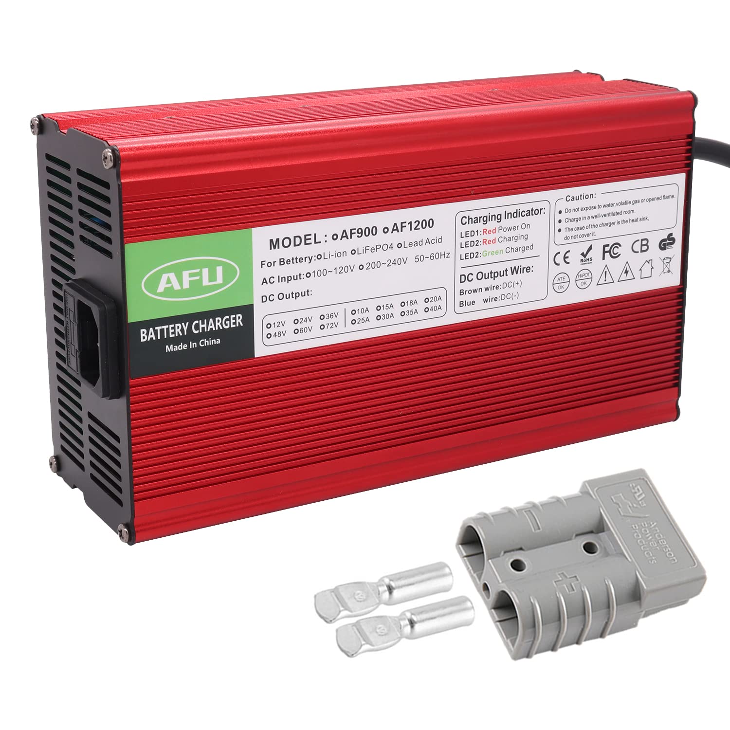 58.4V 15A LiFePO4 Battery Charger with 50A Anderson Connector - Smart Charger for 16S 48V LiFePO4 Battery Pack - Auto-Stop & Full Charge Protection - Perfect for Golf Carts, Solar Systems & Electric Vehicles