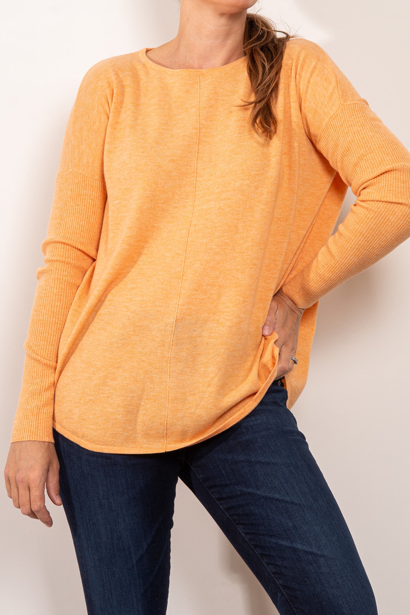 Bridge & Lord Curved Hem Crew Neck Sweater for Women - Soft Knit Pullover for Casual Wear & Office Outfits