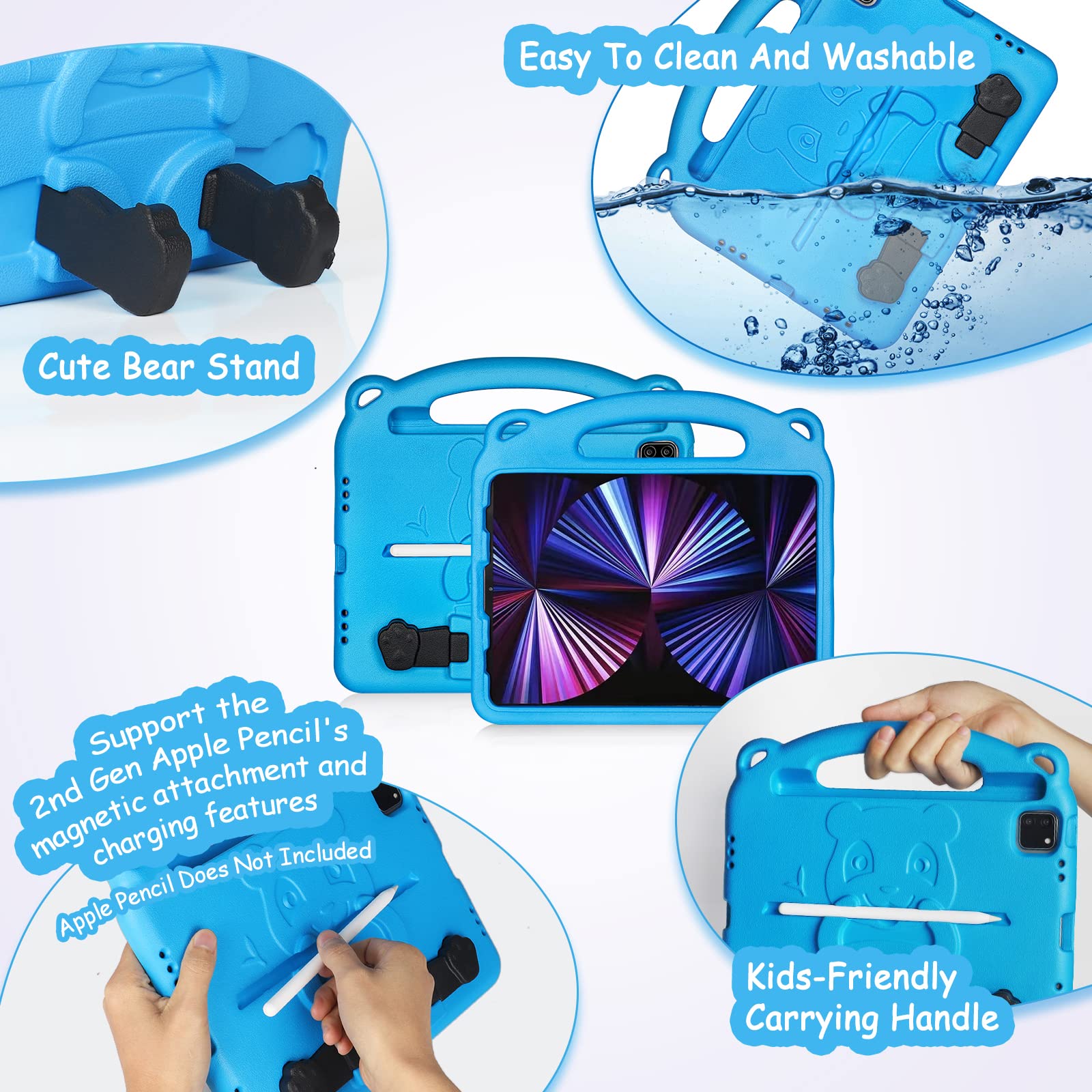Shockproof Kids iPad Air 4/5 (10.9 Inch 2020/2022) & iPad Pro 11 (2018-2022) Case with Adjustable Shoulder Strap - Durable Protective Cover for School, Travel & Play (Blue)