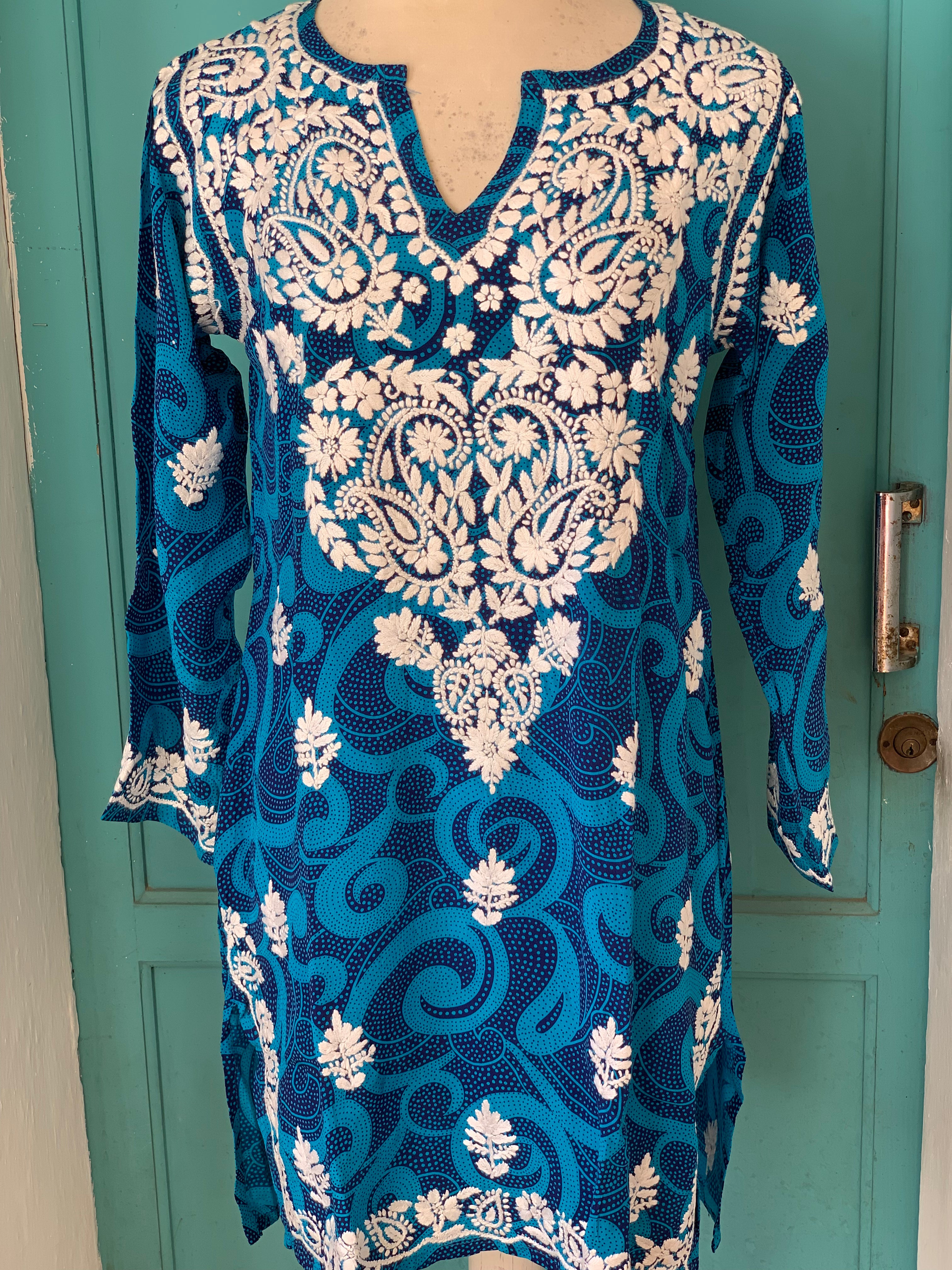 2024 New Silk Tunic Dress - Stunning Blue Handcrafted Design for Women | Perfect for Summer Beach, Boho Chic Outfits & Special Occasions
