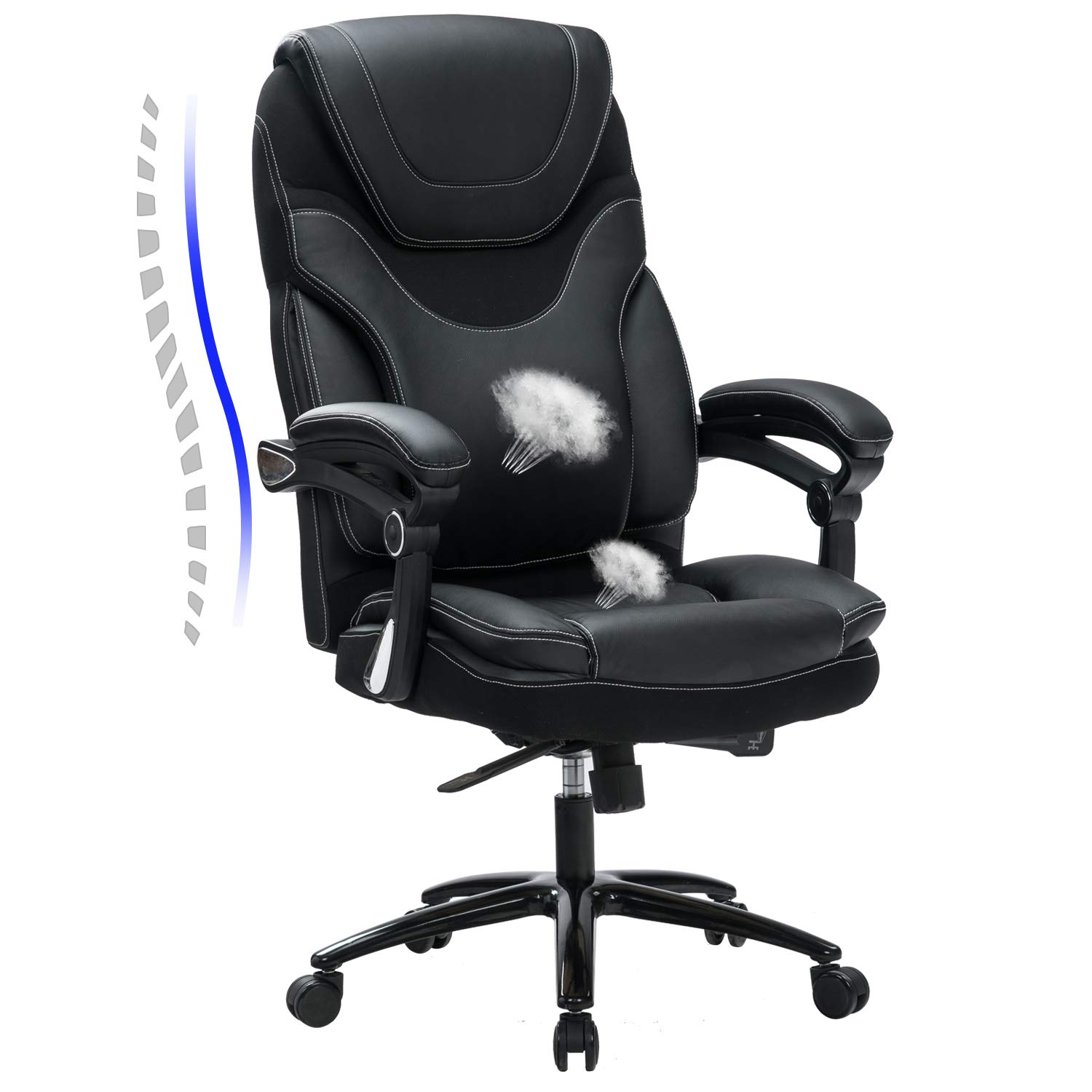 Premium KCREAM High Back Big & Tall Executive Office Chair - Heavy Duty Ergonomic PU Leather Computer Desk Chair with Adjustable Tilt/Rocking, Lumbar Support & Smooth-Rolling Wheels - Perfect for Home Office, Gaming & Professional Workspaces