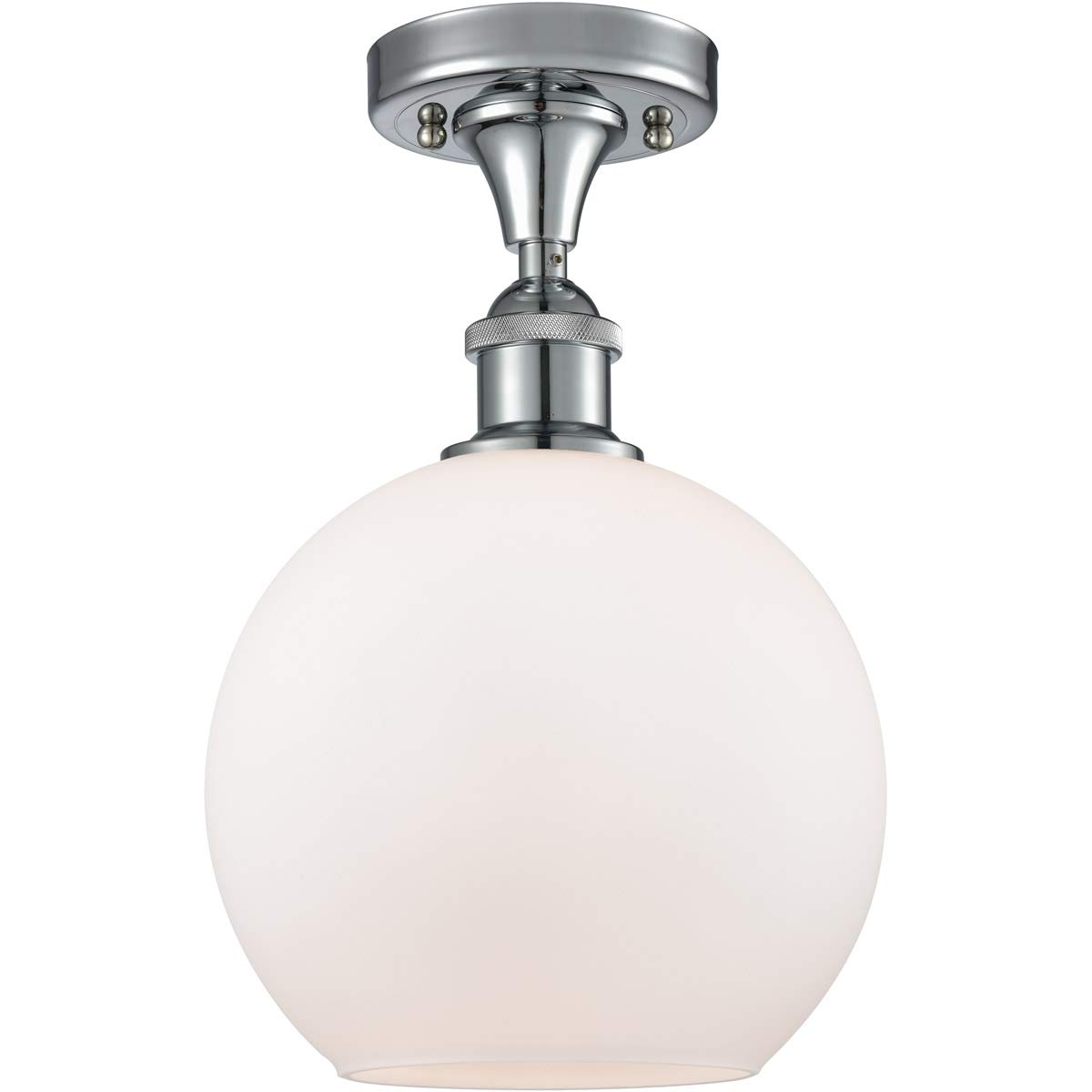 Polished Chrome Semi Flush Mount Ceiling Light Fixture - 8 Inch Wide Matte White Glass Shade with Steel/Cast Brass Base - Energy Efficient LED Lighting for Bedroom, Hallway or Entryway