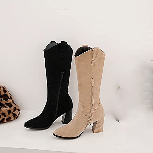 SO SIMPOK Women's Suede Knee High Boots with Zipper - Retro Western Riding Boots for Ladies, Chunky Heel, Fashion Dress Boots - Perfect for Casual Outfits, Date Nights & Western Style Looks