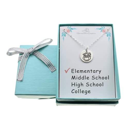 Sterling Silver Owl Charm Pendant Necklace - 16 Inch Cable Chain - Perfect Graduation Gift for Middle & Elementary School - Ideal for Commencement, Birthday & Special Occasions