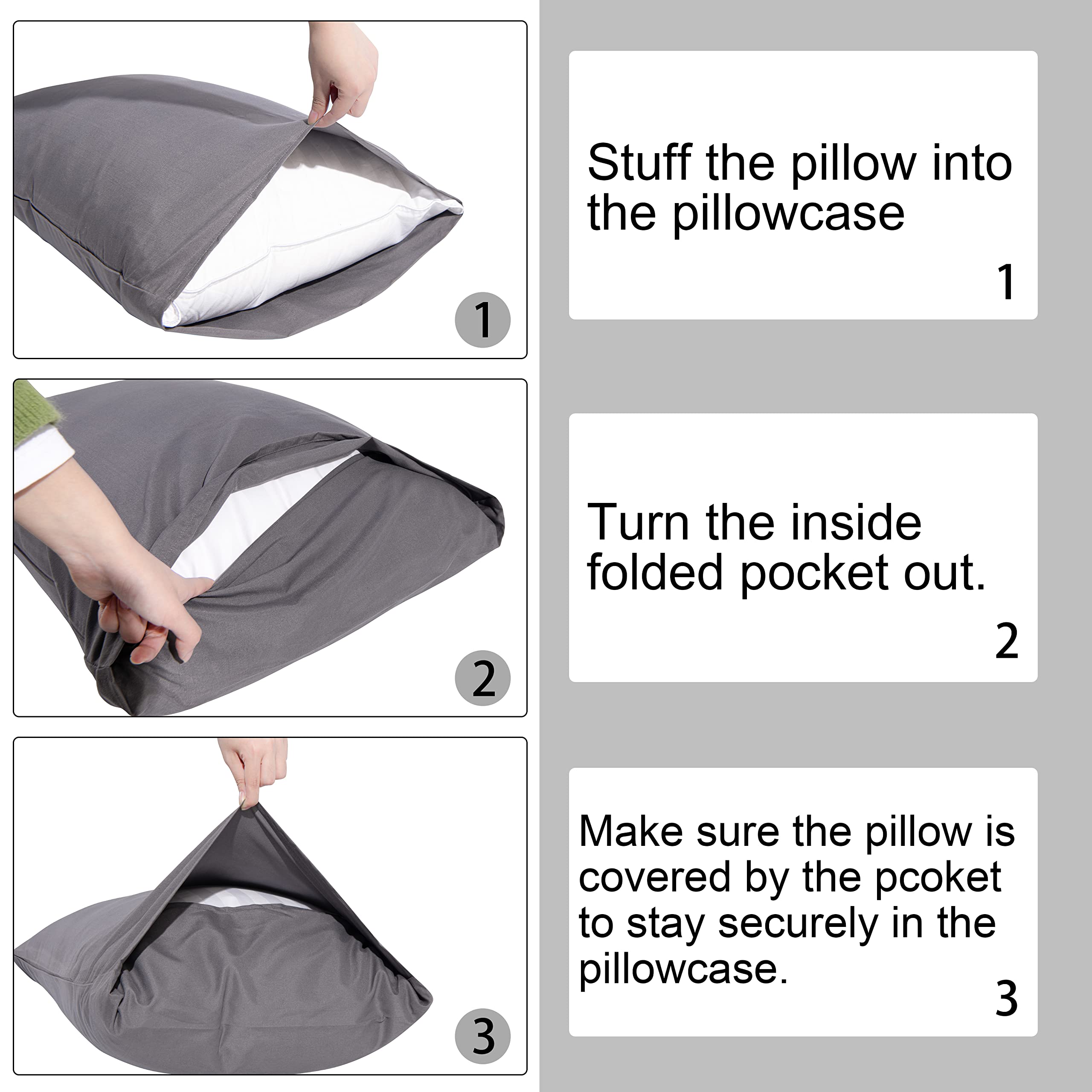Premium Egyptian Cotton Queen Pillowcases Set of 2 - 500 Thread Count Soft Breathable Envelope Closure Pillow Covers 20x30 Inches - Luxury Bedding for Hotel Style Comfort (Dark Grey) - Perfect for Master Bedrooms, Guest Rooms & Airbnb Listings