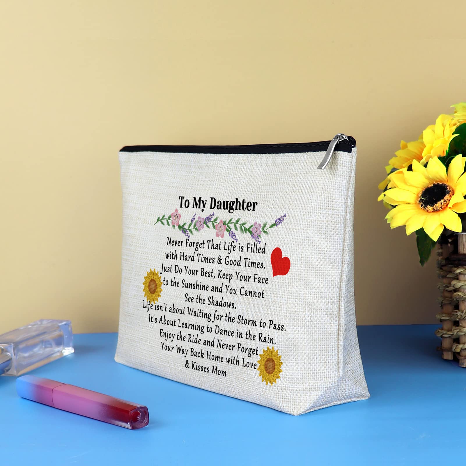 Personalized Makeup Bag for Daughter - Inspirational Cosmetic Travel Pouch from Mom & Dad - Perfect Christmas, Birthday, Graduation, Wedding & Bridal Shower Gift for Adult Daughter - Ideal for Daily Use, Travel & Special Occasions