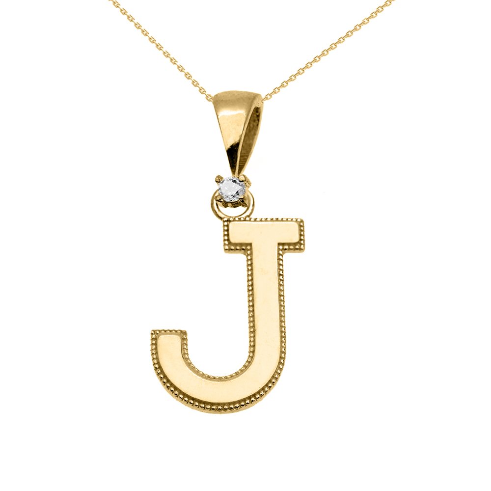 10K Yellow Gold High Polish Milgrain Solitaire Diamond Initial 