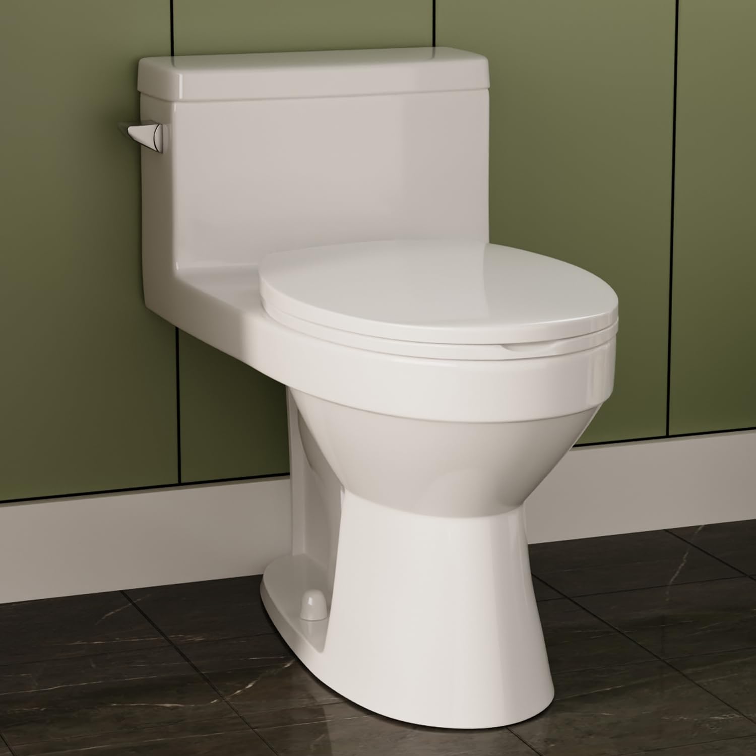 DeerValley Concord One Piece Toilet - Modern Comfort Height Elongated Design with Soft Closing Seat, 1.28 GPF Water Saving (Model DV-1F52627) - Perfect for Small Bathrooms, Guest Baths & Modern Home Renovations