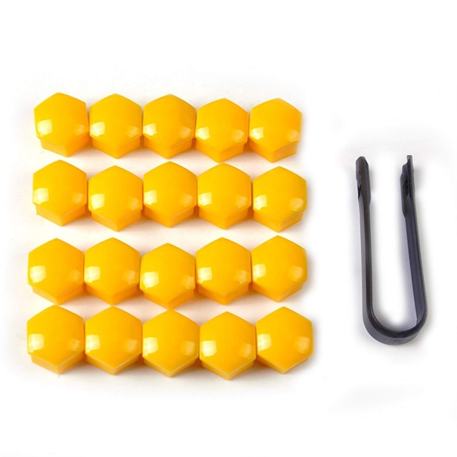 Xianglaa 20pcs 17mm Wheel Lug Nut Center Cover Caps + Removal Tool - Yellow Protective Replacement for Golf Passat | Essential Car Accessories for Wheel Protection & Style Enhancement