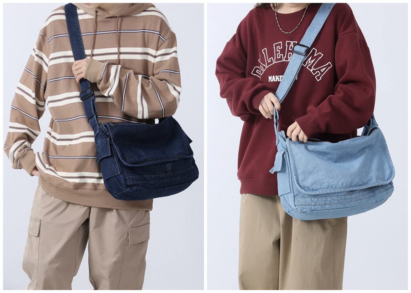 Stylish Women's Denim Messenger Bag - Large Crossbody Shoulder Bag with Multiple Pockets for Travel, Work & Daily Use | Durable Overnight Hobo Bag for Commuters & College Students