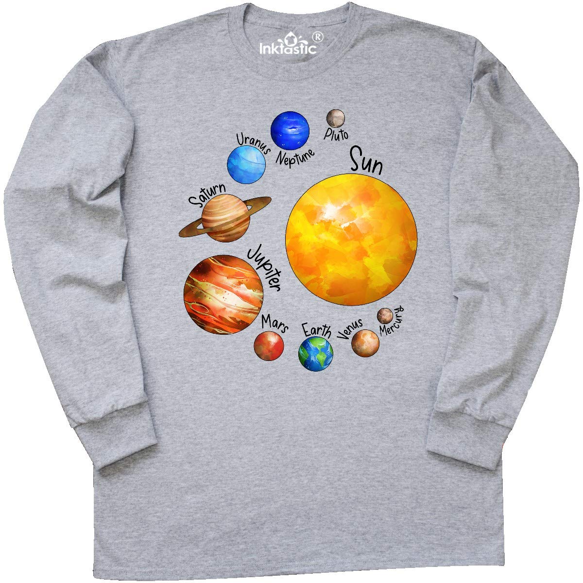Inktastic Sun and Planets - Yes, and Pluto Long Sleeve T-Shirt | Space & Astronomy Graphic Tee for Men & Women | Perfect for Stargazing, Science Lovers & Astronomy Enthusiasts