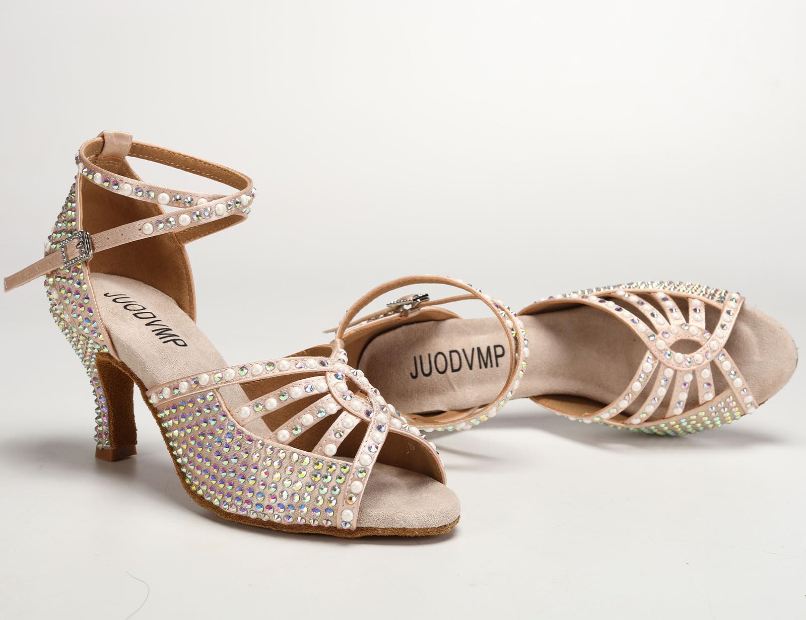Professional Latin Dance Shoes for Women - Rhinestone Satin Ballroom Shoes for Salsa, Tango & Bachata - Perfect for Performances, Competitions & Dance Classes