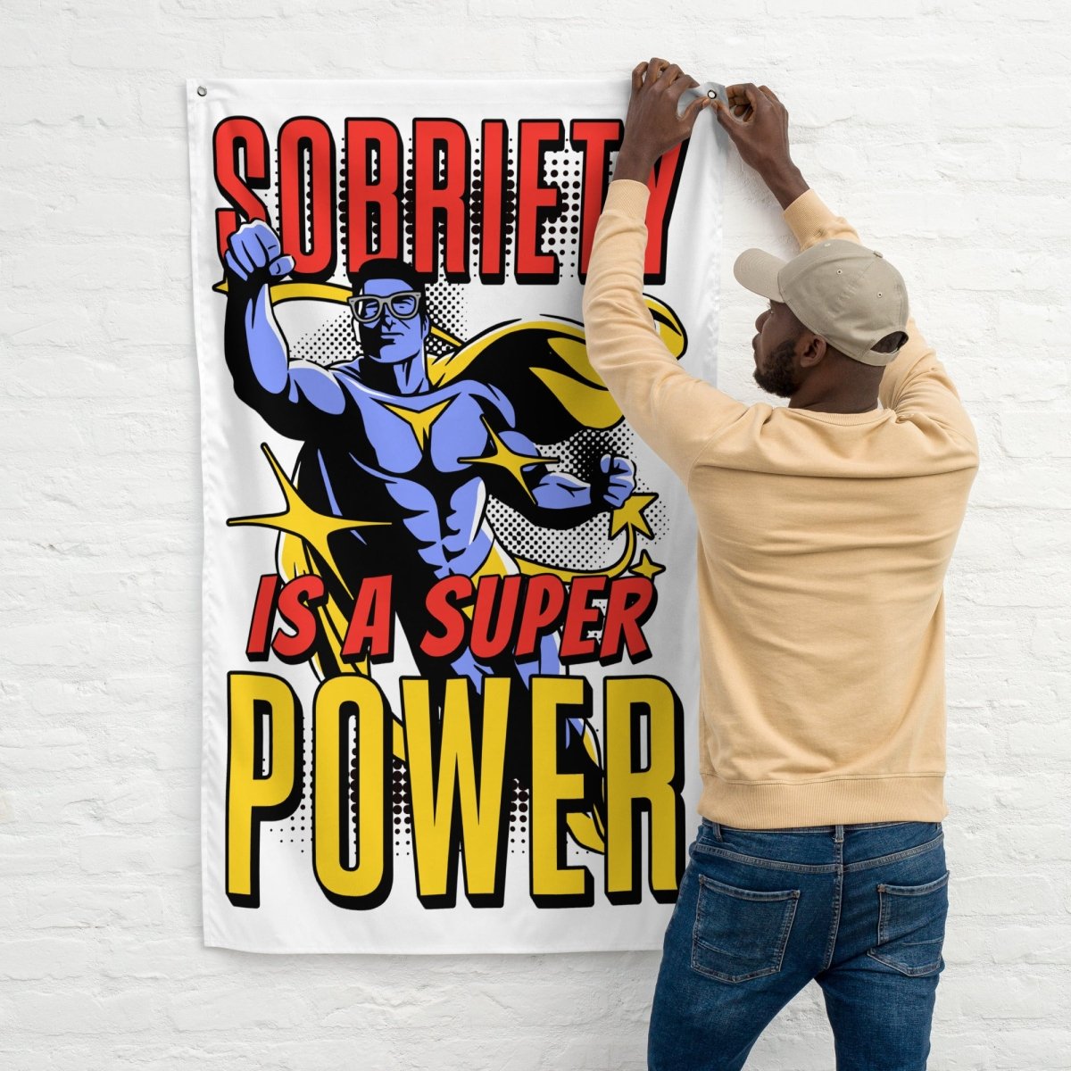 Sobriety is a Superpower Motivational Sobriety Flag - Perfect for AA Meetings, Recovery Rooms & Sober Living Spaces