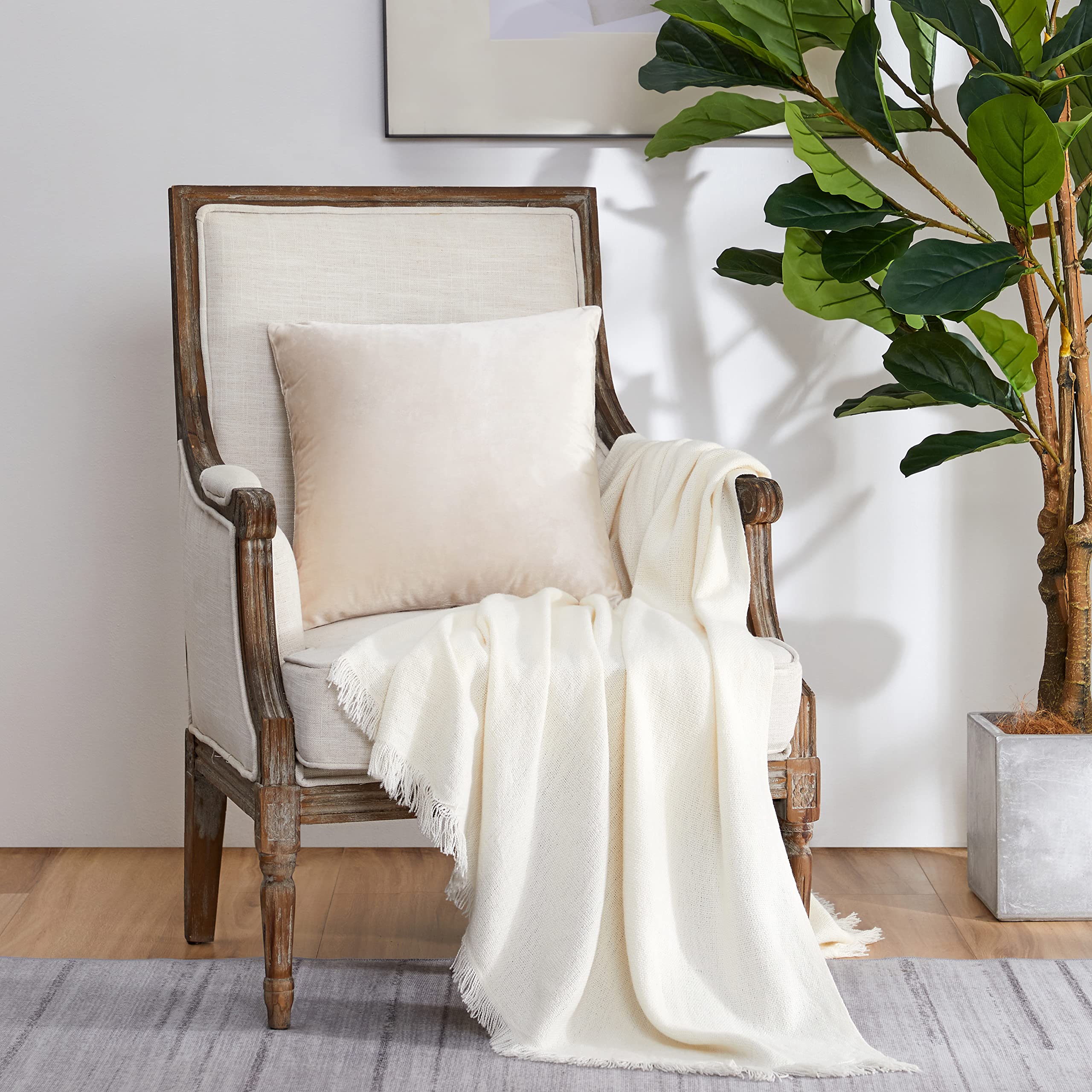 GIGIZAZA 26x26 Inch Decorative Throw Pillow Covers Set of 2 - Soft Velvet Square Couch Pillow Covers for Sofa, Bed, Living Room - Ivory Boho Chic Home Decor Cushions