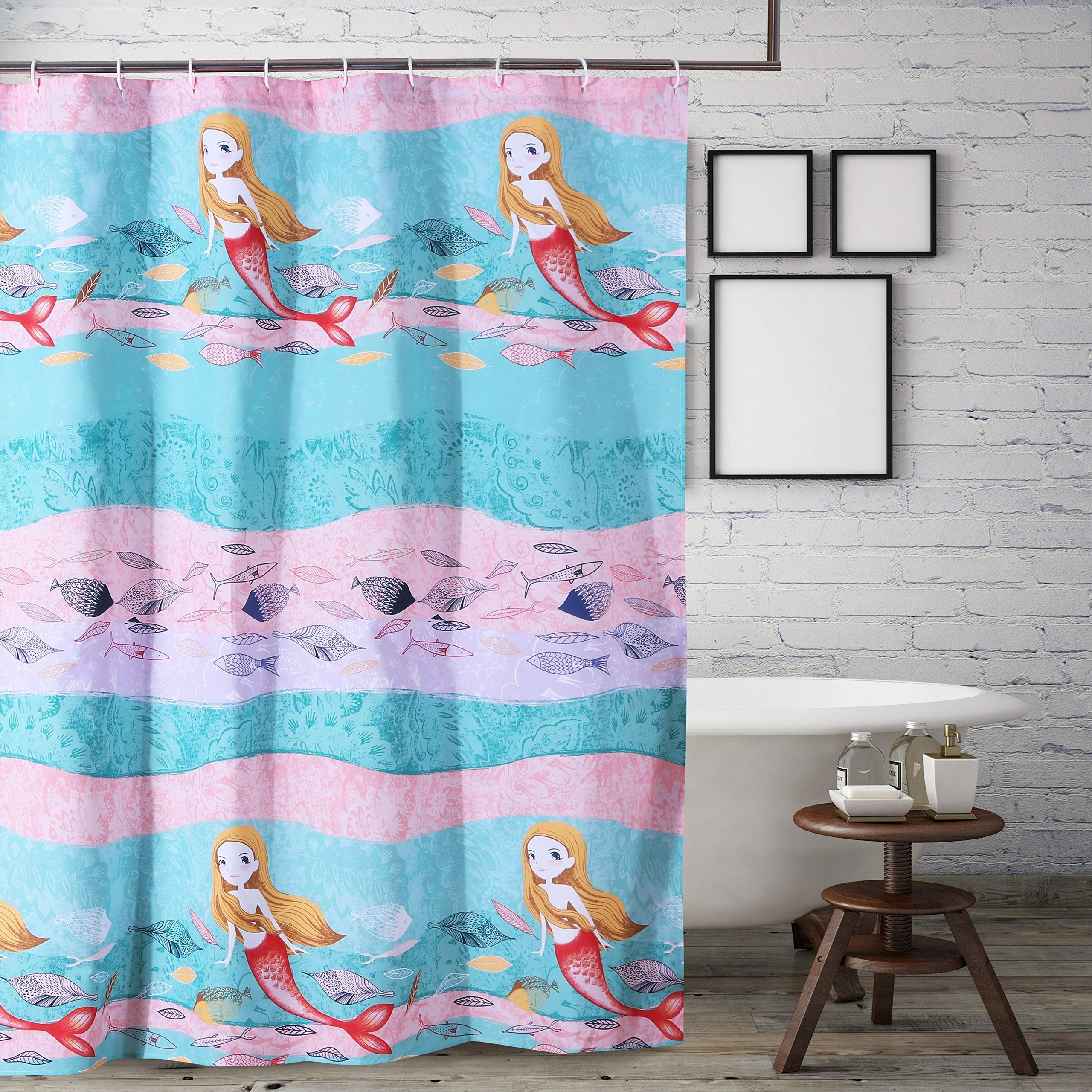 Mermaid Shower Curtain - Waterproof Polyester Bathroom Decor with Hooks - Perfect for Kids' Bathroom, Beach Theme, or Fantasy Room Decor