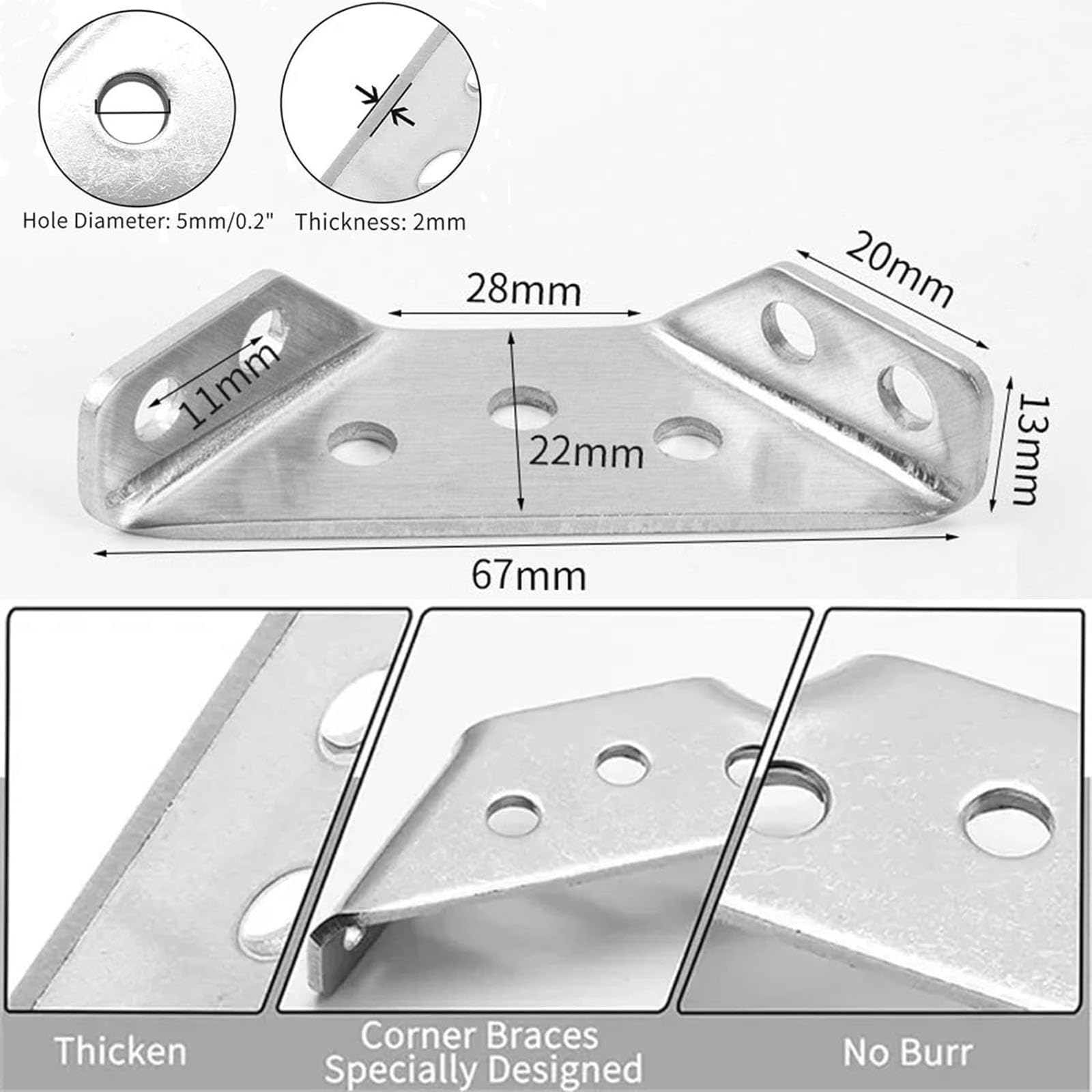 Stainless Steel Universal Furniture Corner Connector - Heavy Duty Triangle Corner Brace for Wooden Cabinets, Shelves & Tables - 3-Sided Fixing with Screws - Perfect for DIY Home Furniture Assembly & Repair