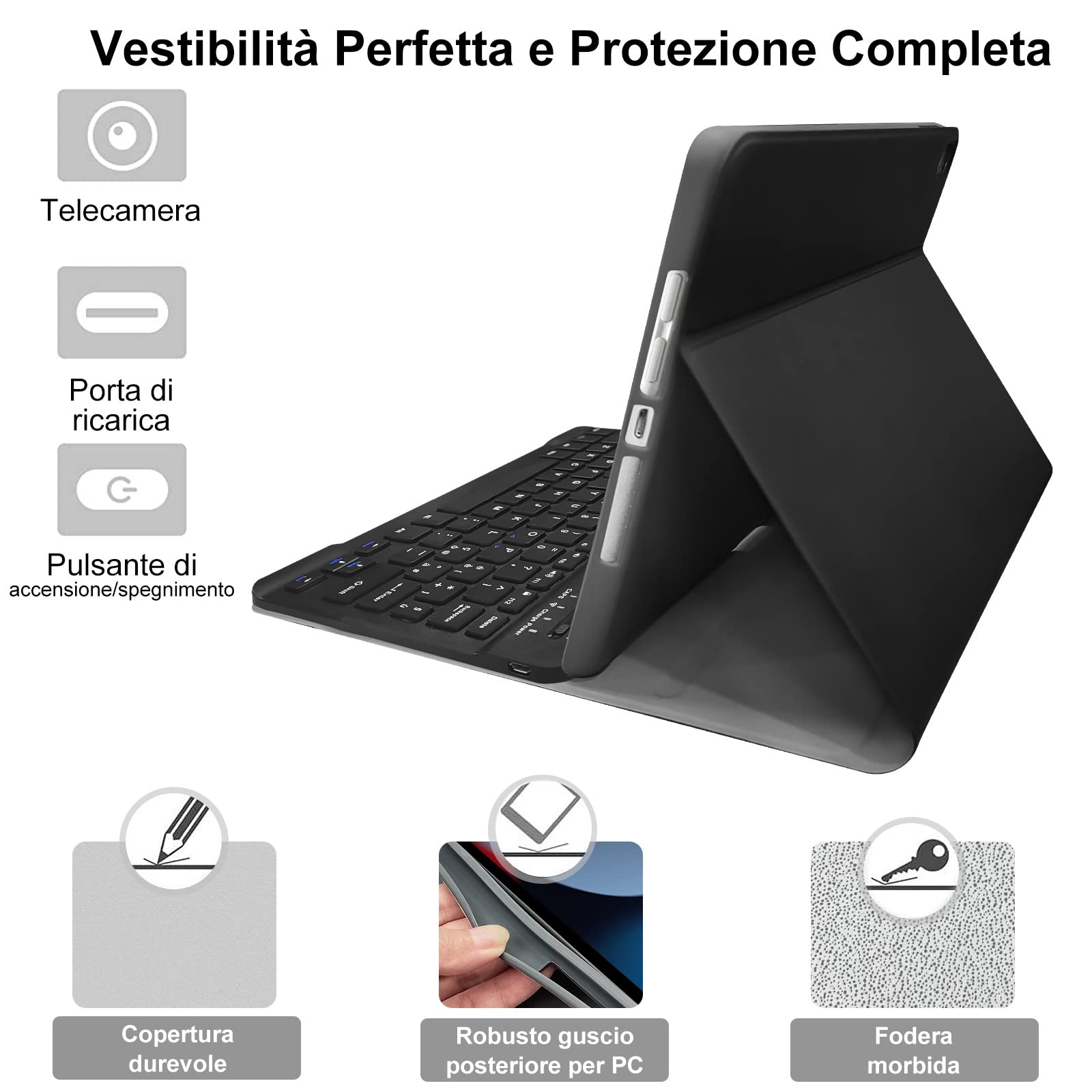 Magnetic Bluetooth Keyboard Case for iPad 10.2/2021 9th Gen/2020 8th Gen/2019 7th Gen/iPad Pro 10.5/iPad Air 3 - Detachable Wireless Italian Layout Cover (Black) | Perfect for Work, Study & Travel